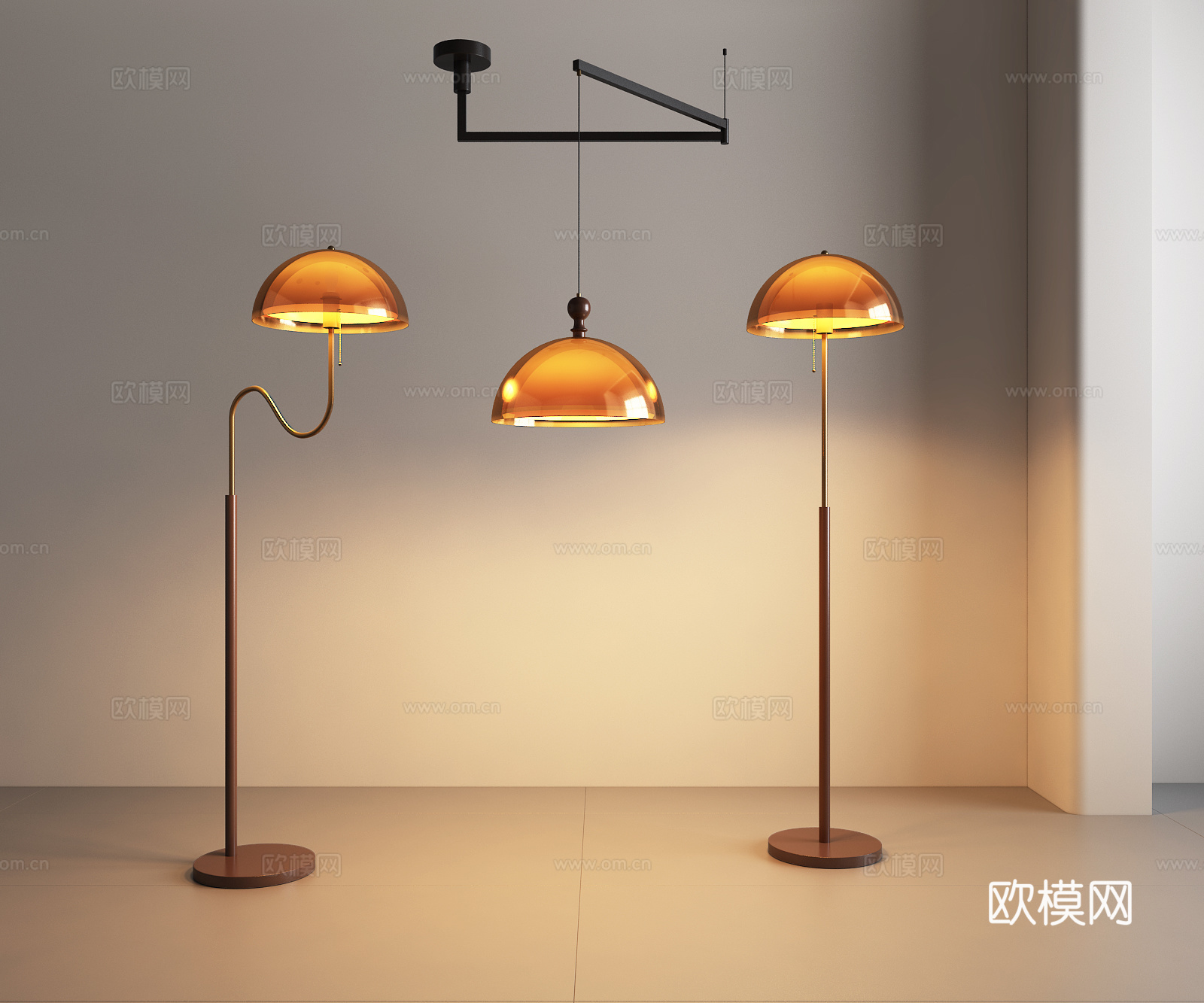 法式中古客厅落地灯落日氛围灯  餐厅摇臂可移位吊灯3d模型