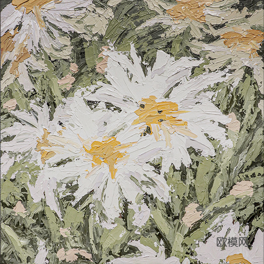 法式清新花卉雏菊_肌理画贴图下载