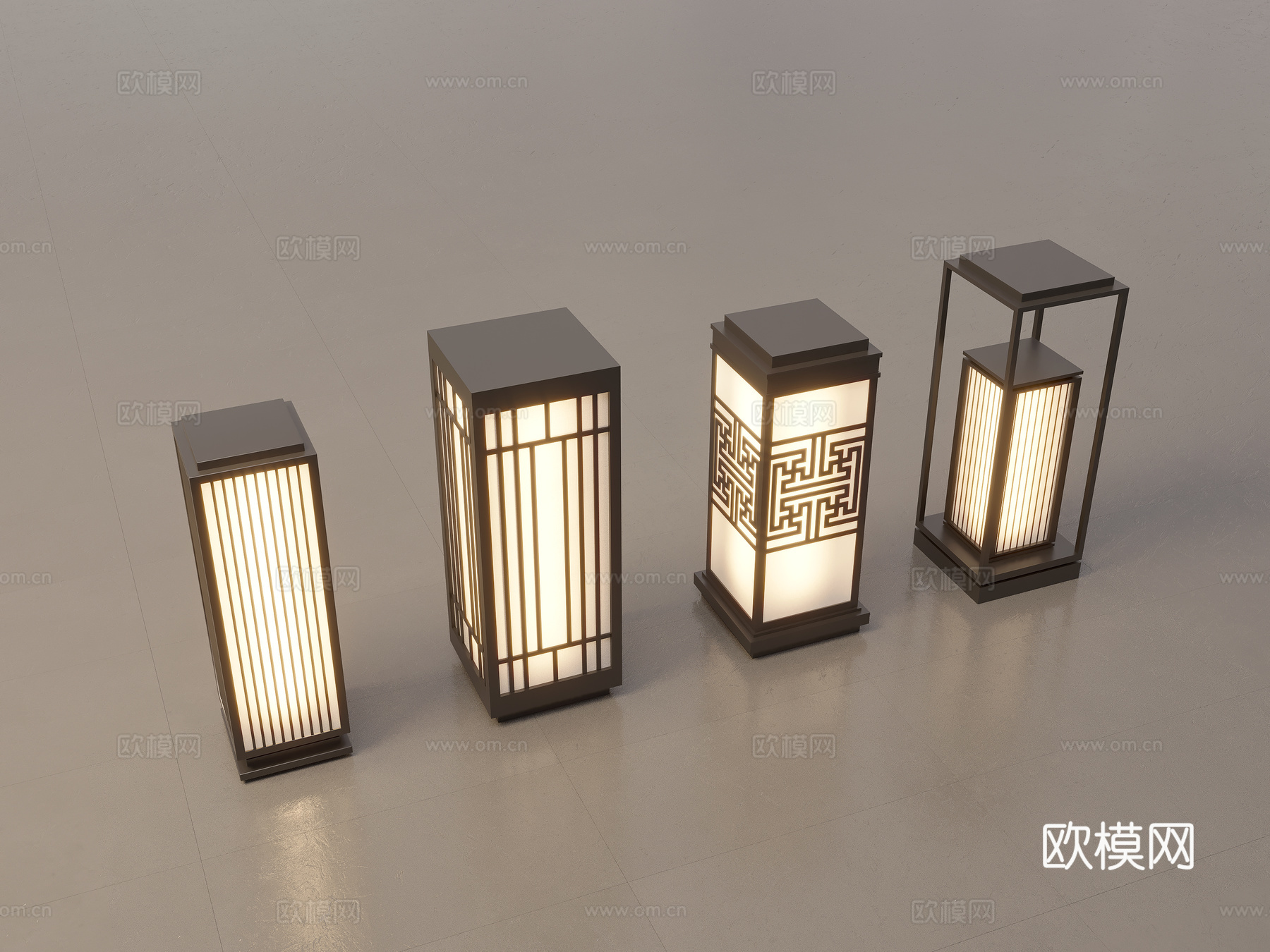 现代中式景观灯 草坪灯 庭院灯 户外灯组合3d模型