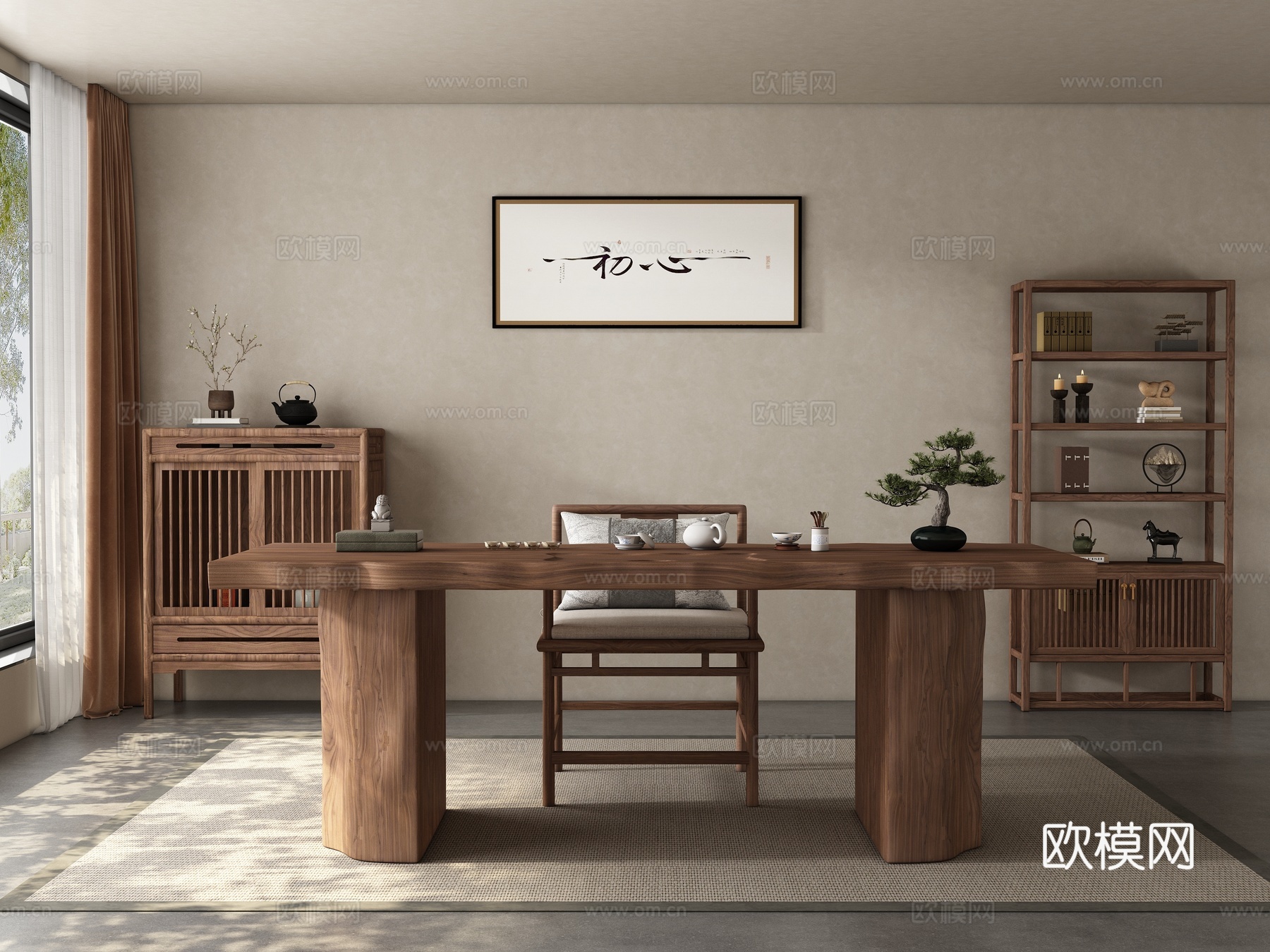 新中式中古风茶室 茶桌3d模型