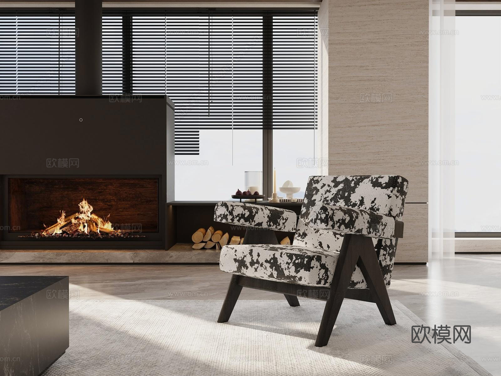 中古休闲椅 壁炉3d模型