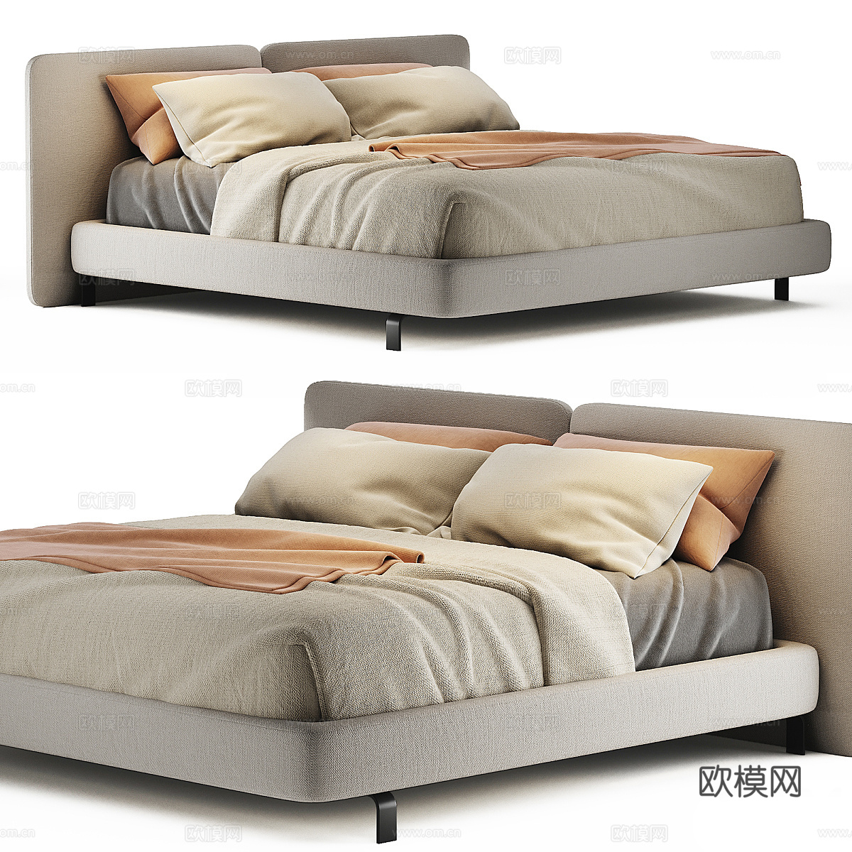 现代意式 Minotti tatlin 布艺双人床3d模型