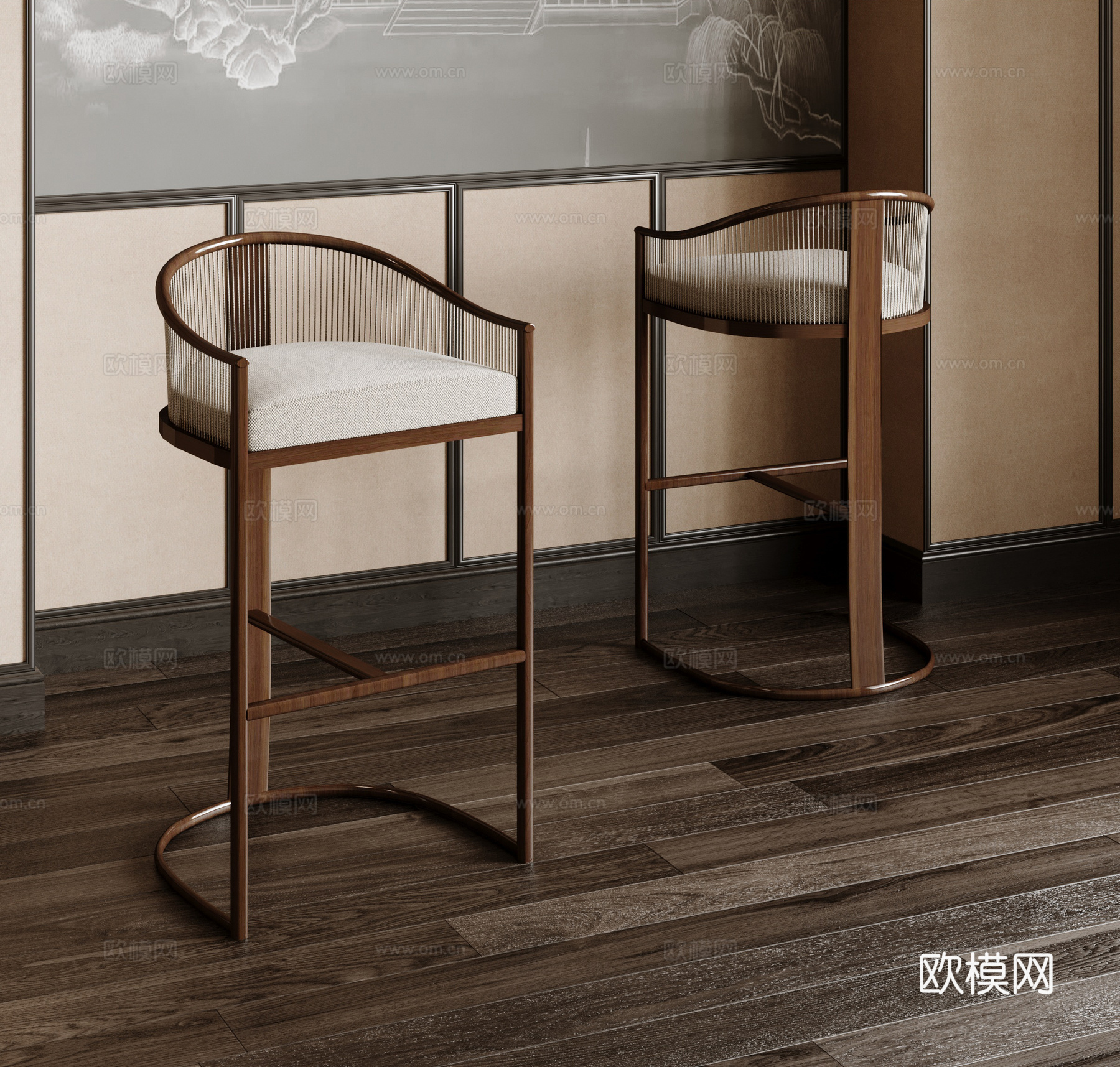 新中式吧台椅3d模型