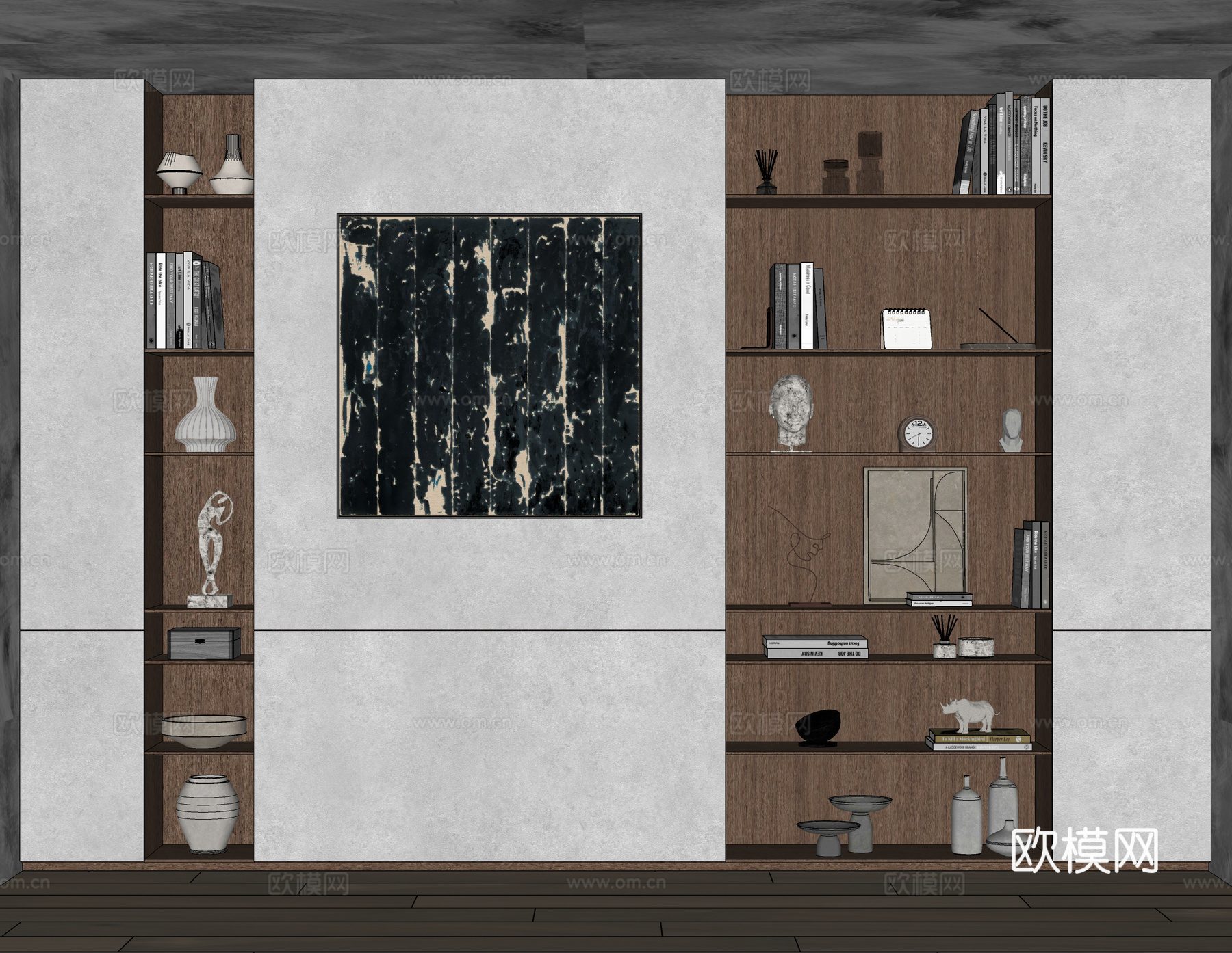 现代书架摆件组合 装饰架 装饰画 展示柜su模型