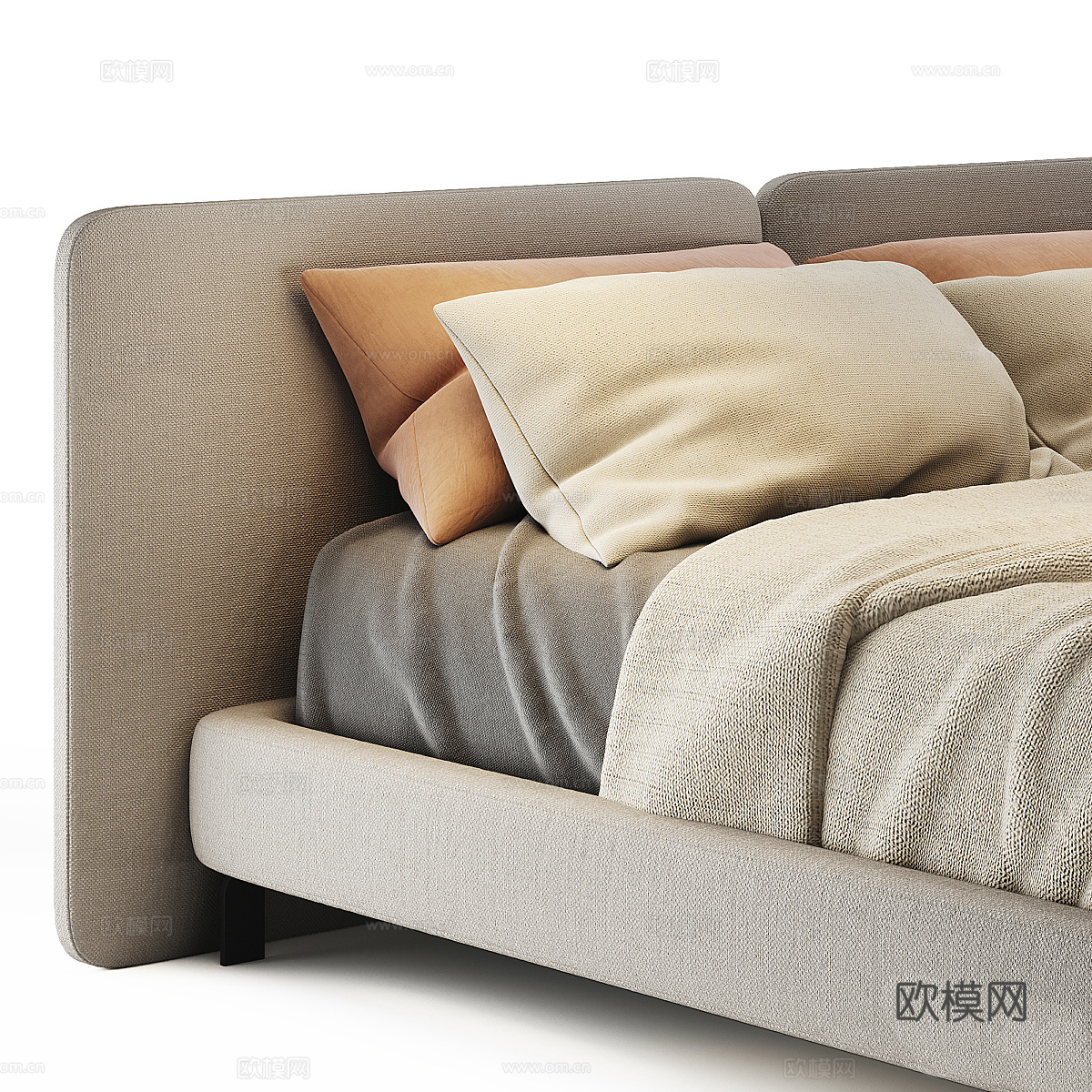 现代意式 Minotti tatlin 布艺双人床3d模型