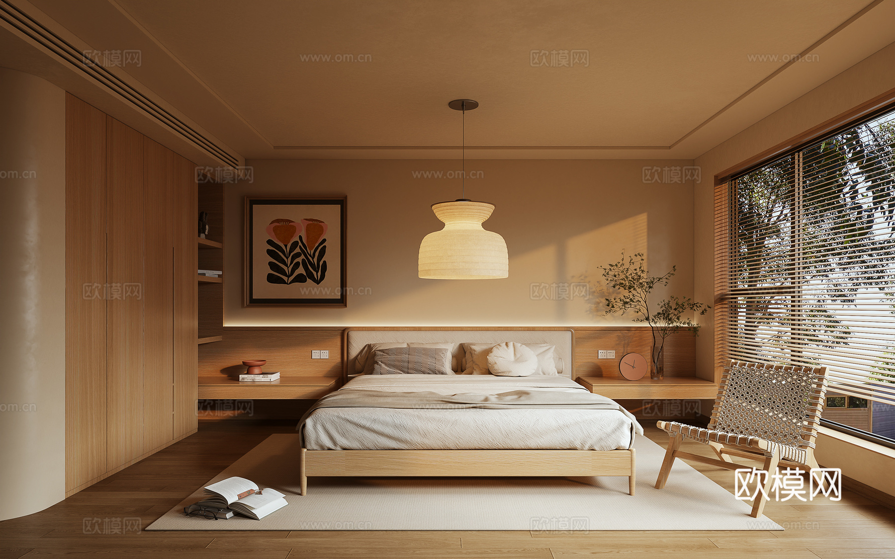 原木风卧室3d模型下载