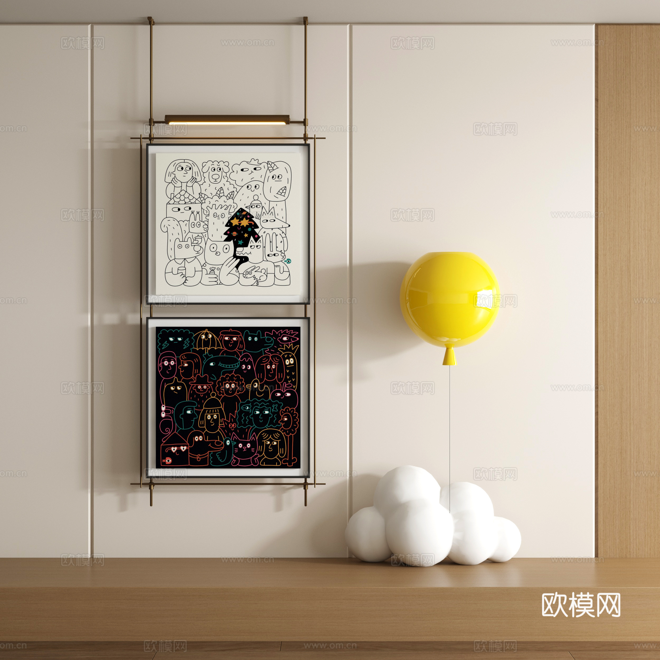 现代涂鸦装饰画su模型