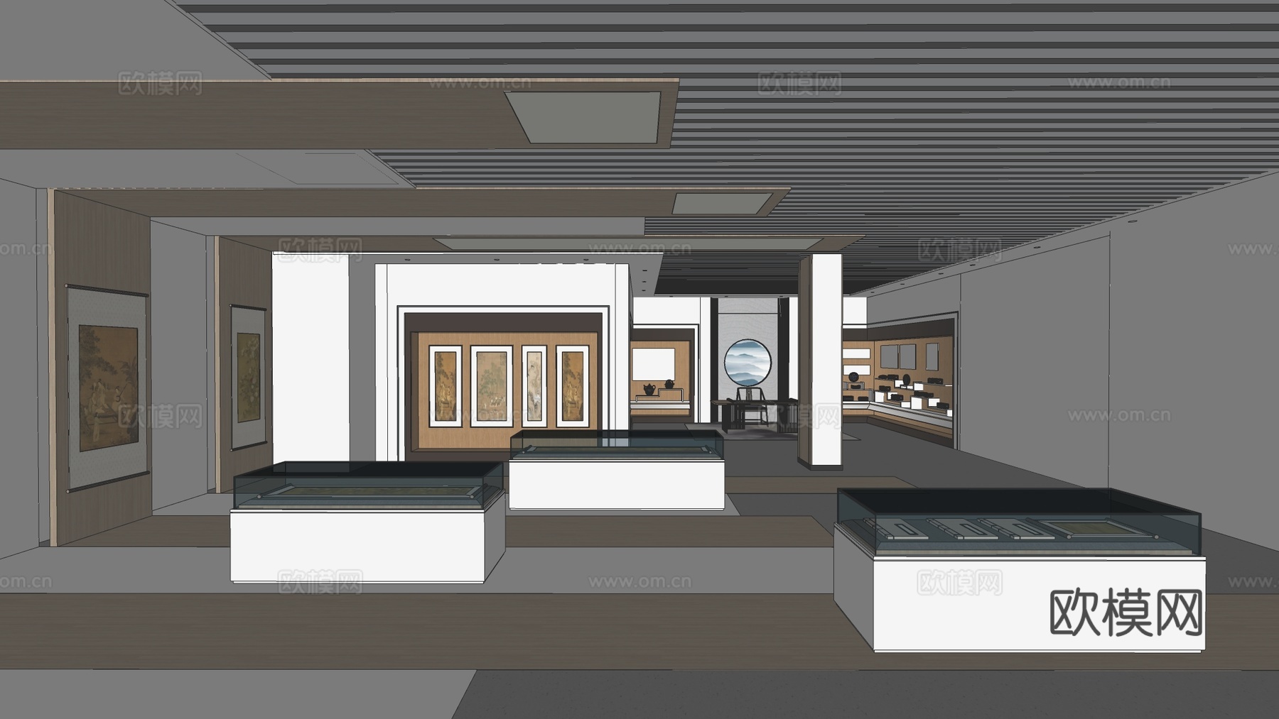 现代展厅 博物馆 展览馆 展柜 展架su模型