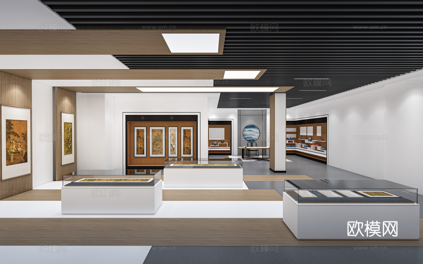 现代展厅 博物馆 展览馆 展柜 展架su模型
