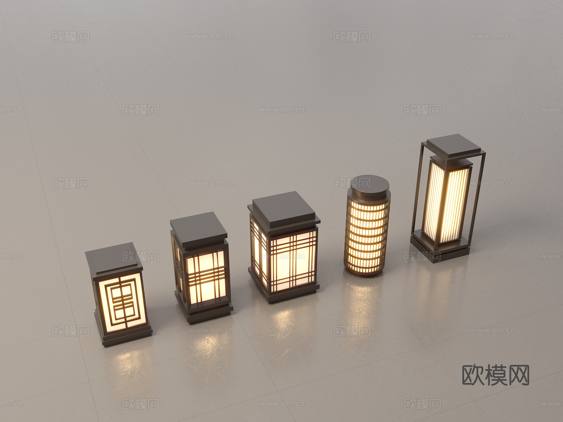 现代中式景观灯 草坪灯 庭院灯 户外灯组合3d模型