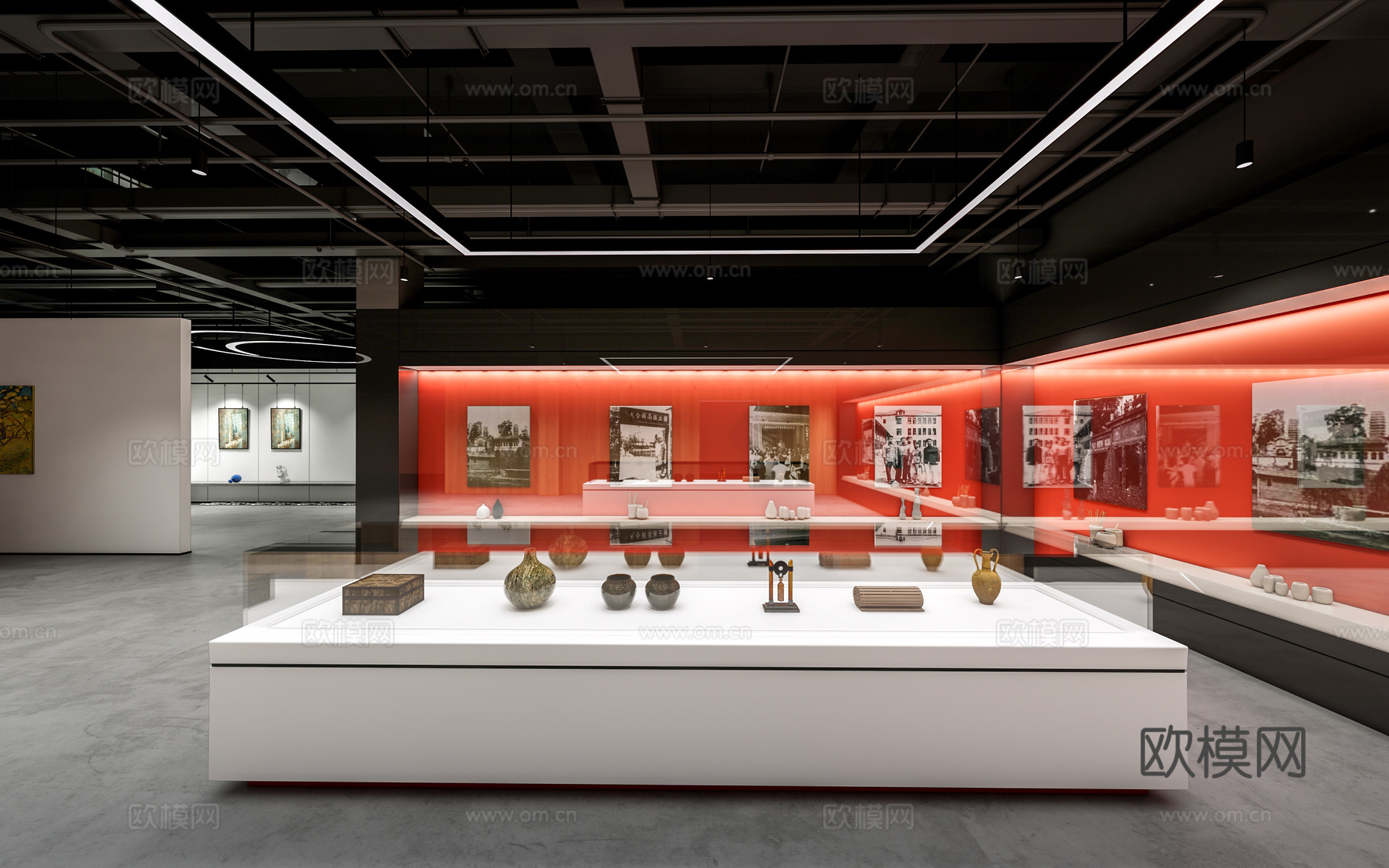 现代展厅 博物馆 展览馆 展柜 展架su模型