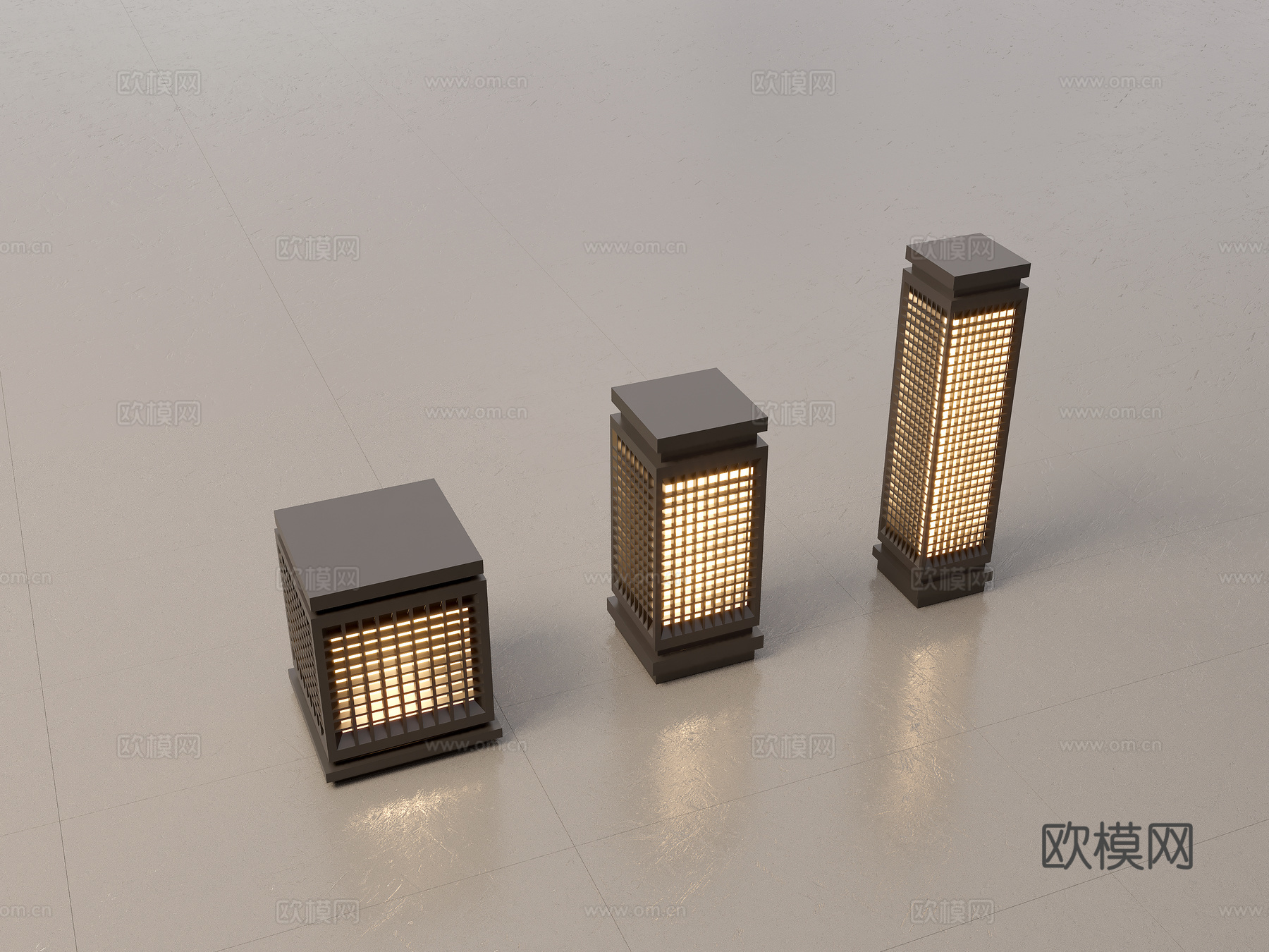 现代中式景观灯 草坪灯 庭院灯 户外灯组合su模型
