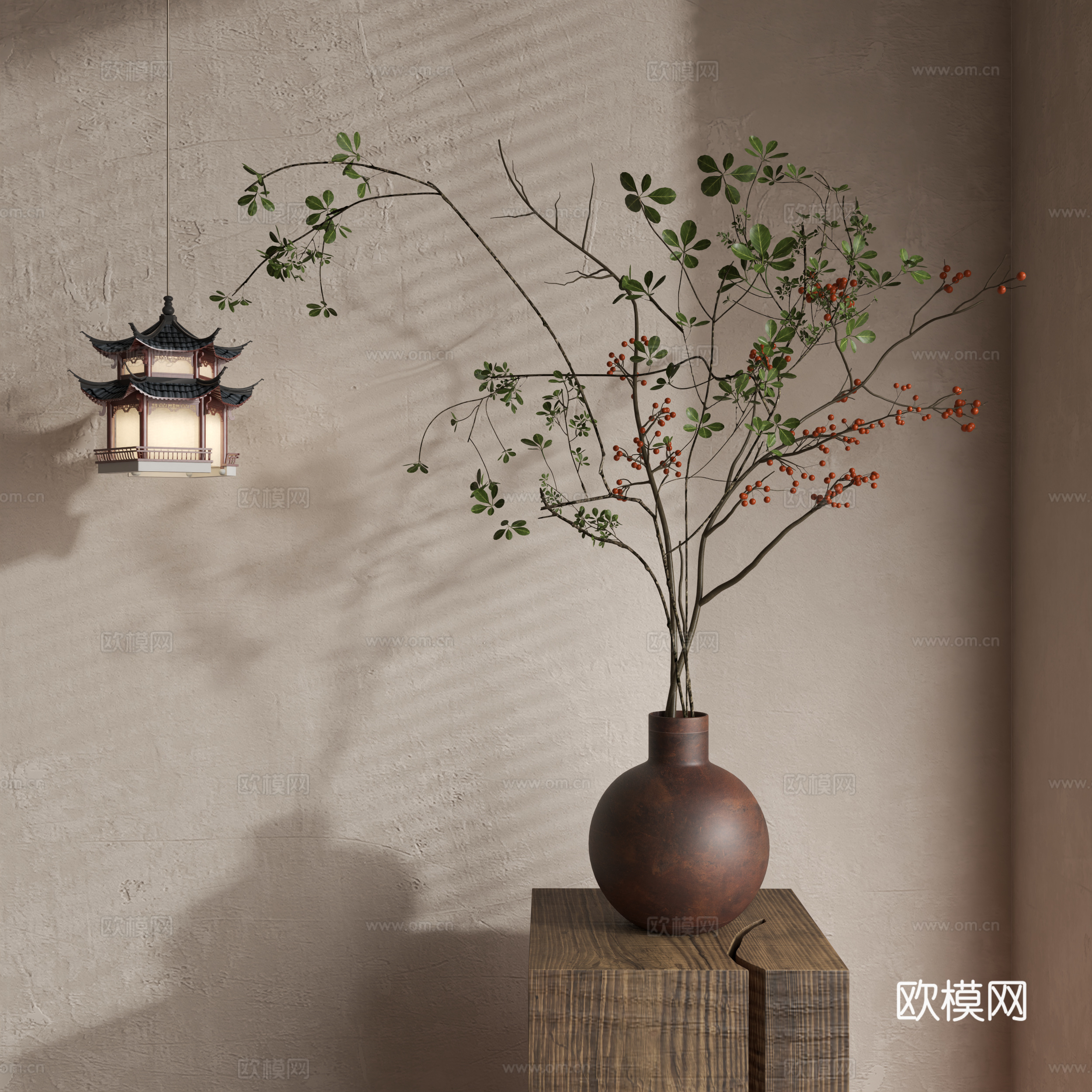 侘寂花艺 中古花艺 新中式花艺 现代花艺 花瓶su模型