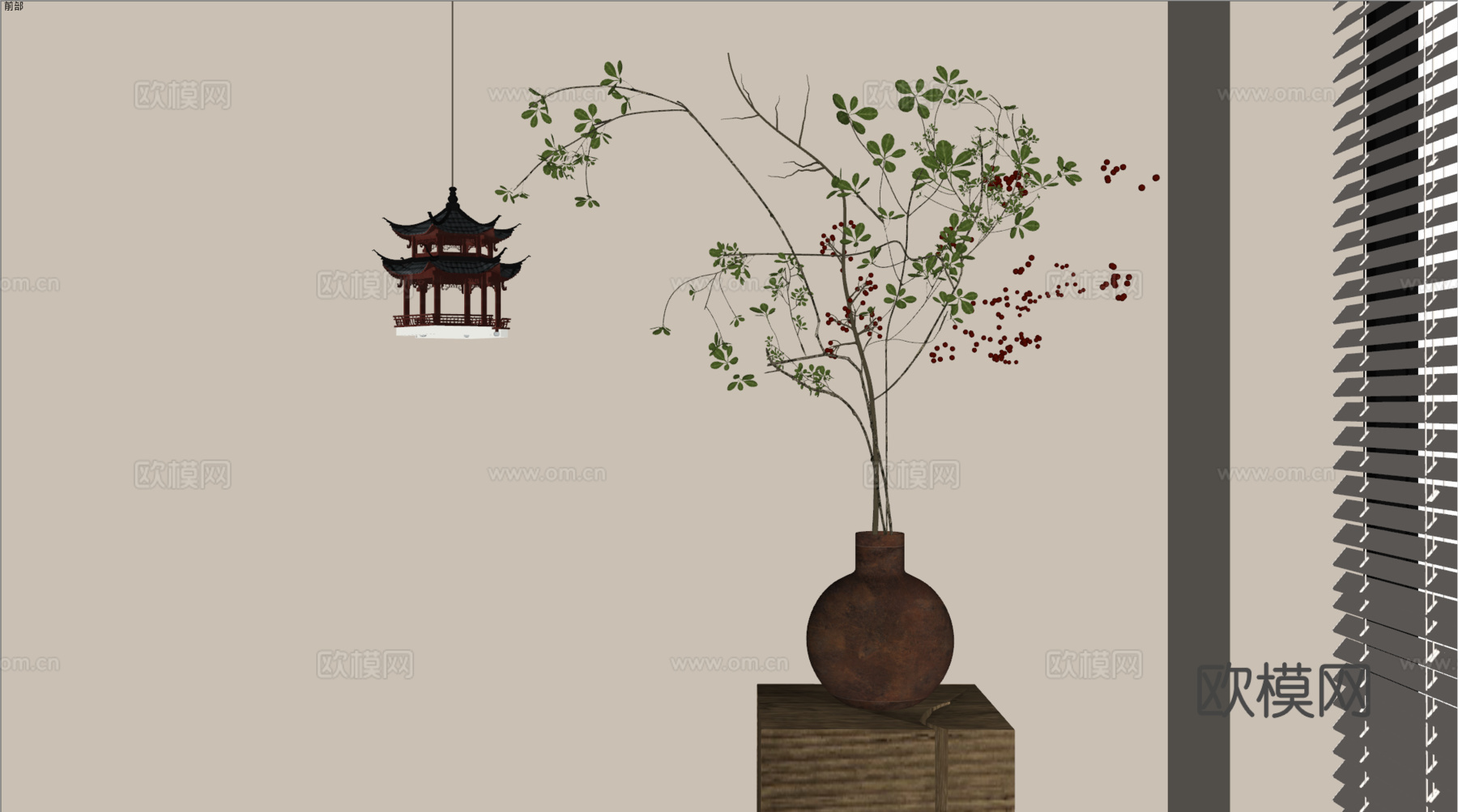 侘寂花艺 中古花艺 新中式花艺 现代花艺 花瓶su模型