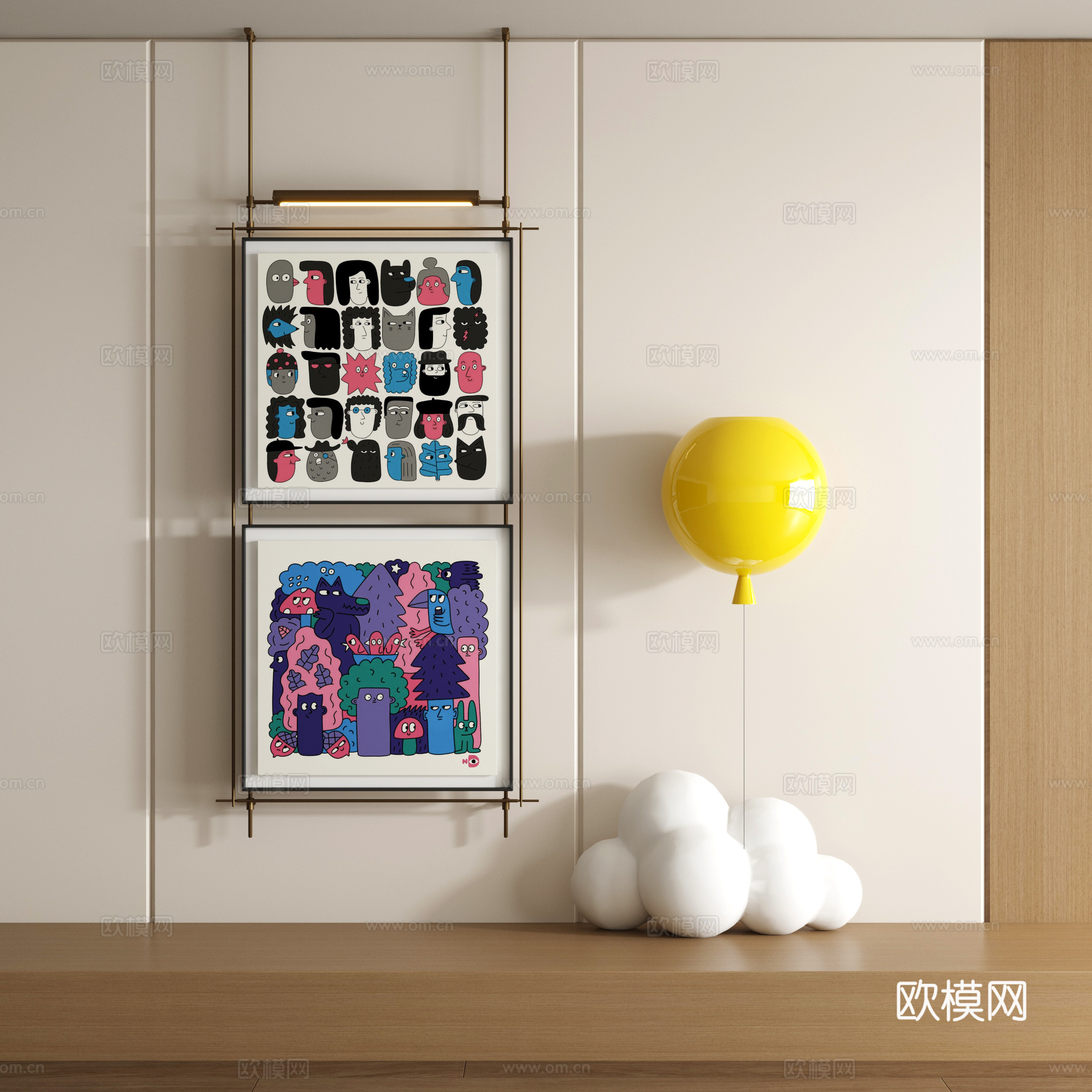 现代涂鸦装饰画su模型