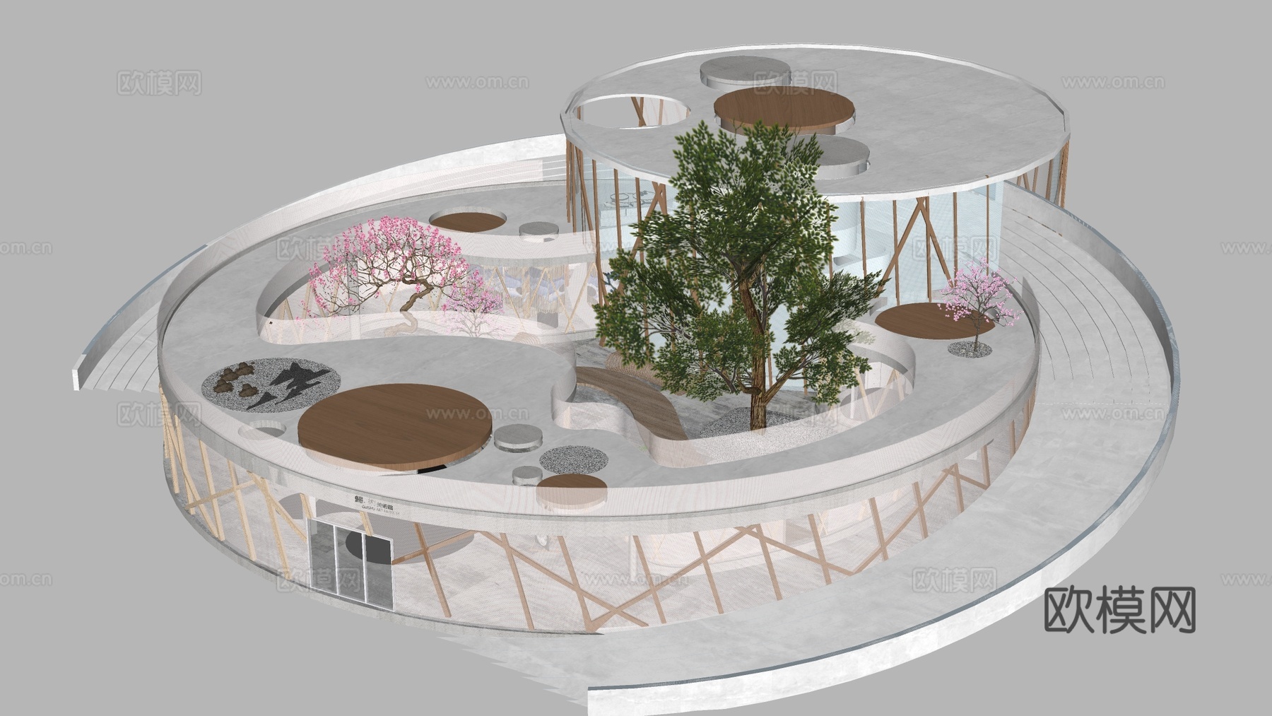 现代展览馆建筑 圆形建筑 艺术建筑 弧形建筑su模型