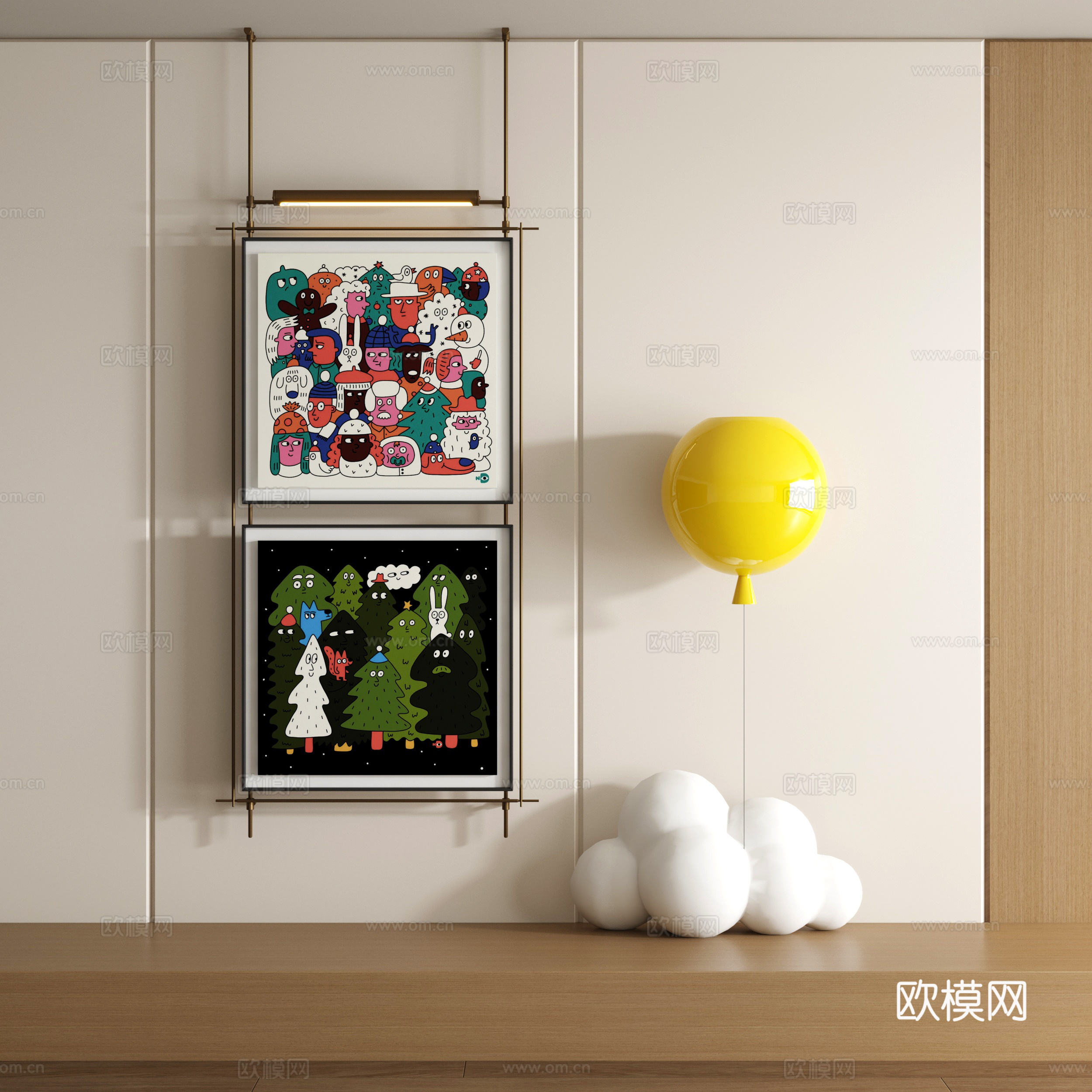 现代涂鸦装饰画su模型