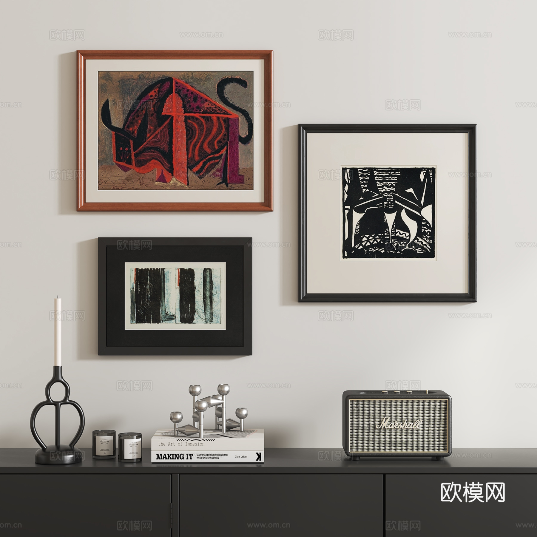 中古抽象挂画组合su模型