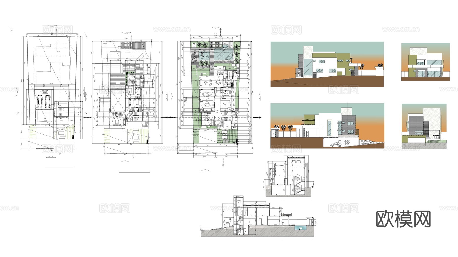 现代风格的独栋住宅图纸cad施工图