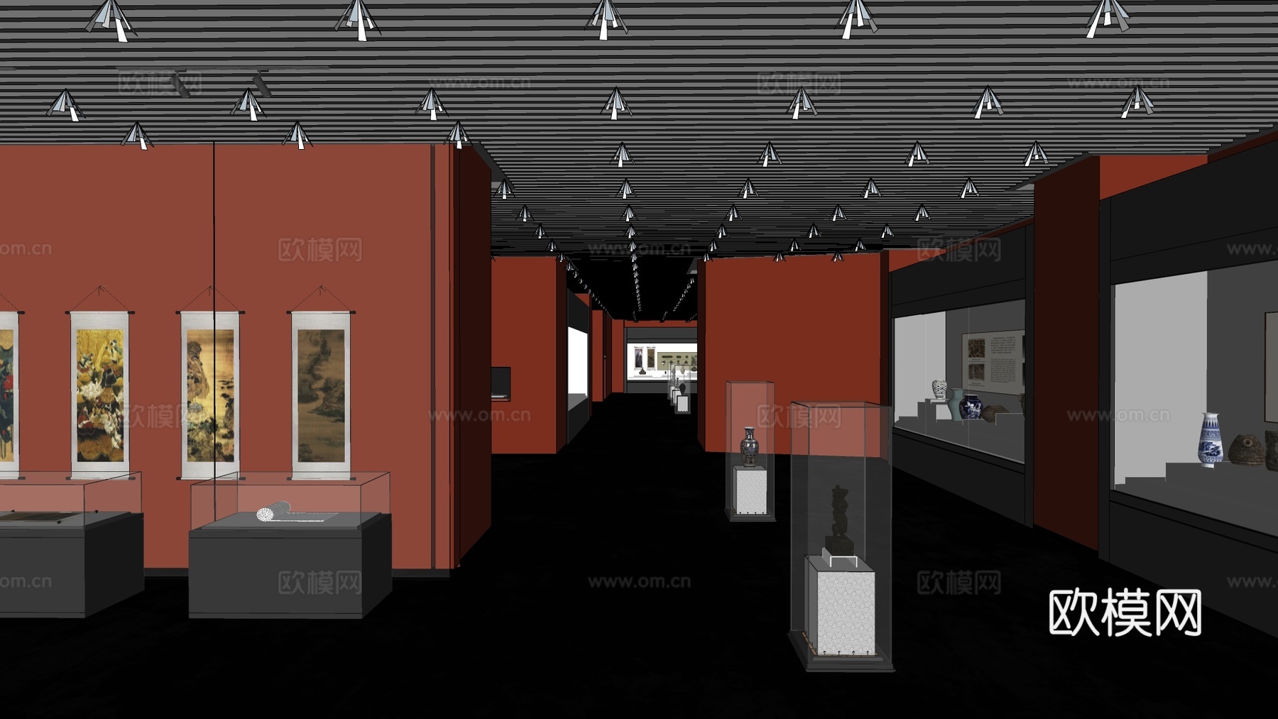 现代展厅 博物馆 展览馆 展柜 展架su模型