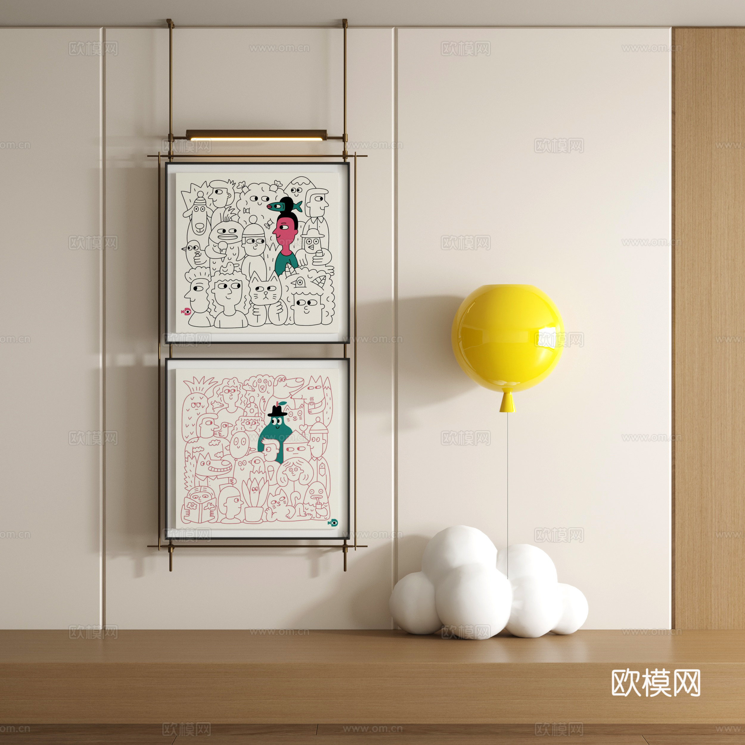 现代涂鸦装饰画su模型