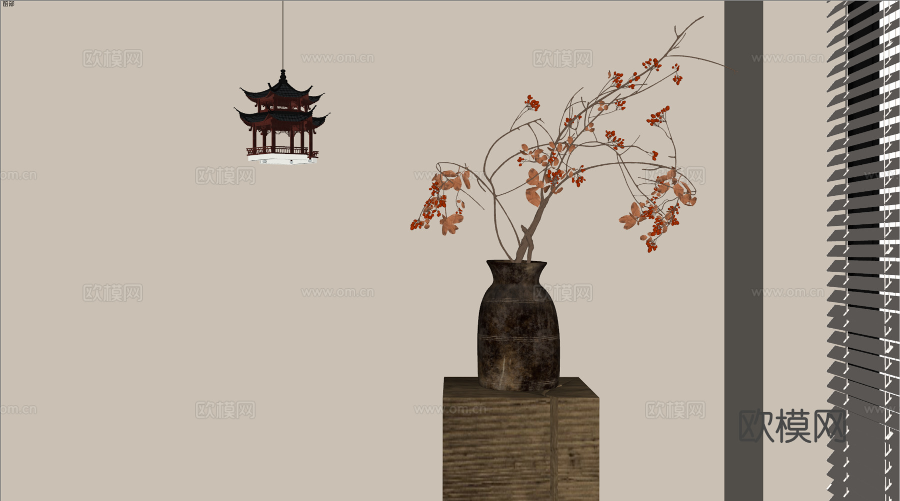 侘寂花艺 中古花艺 新中式花艺 现代花艺 花瓶su模型