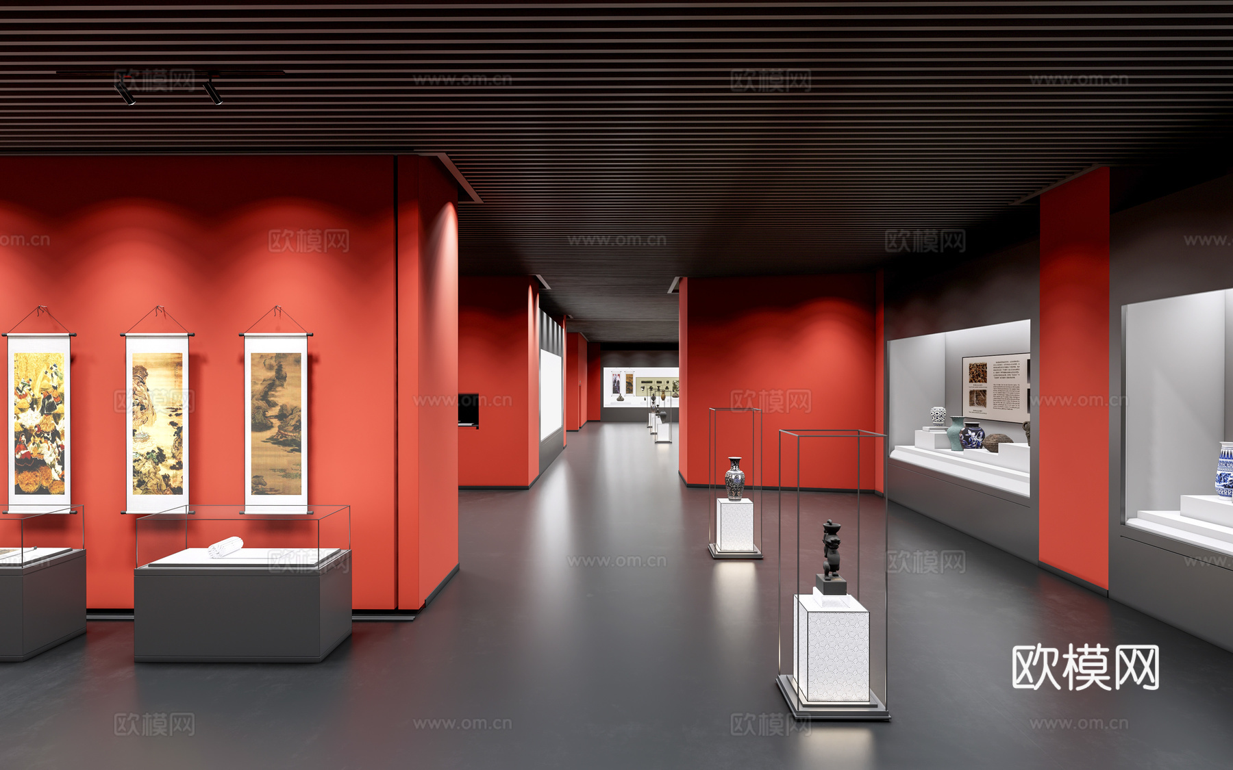 现代展厅 博物馆 展览馆 展柜 展架su模型