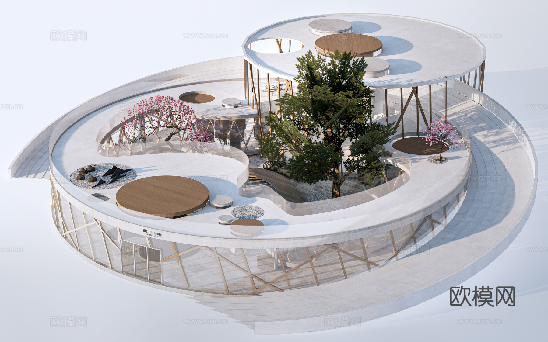 现代展览馆建筑 圆形建筑 艺术建筑 弧形建筑su模型