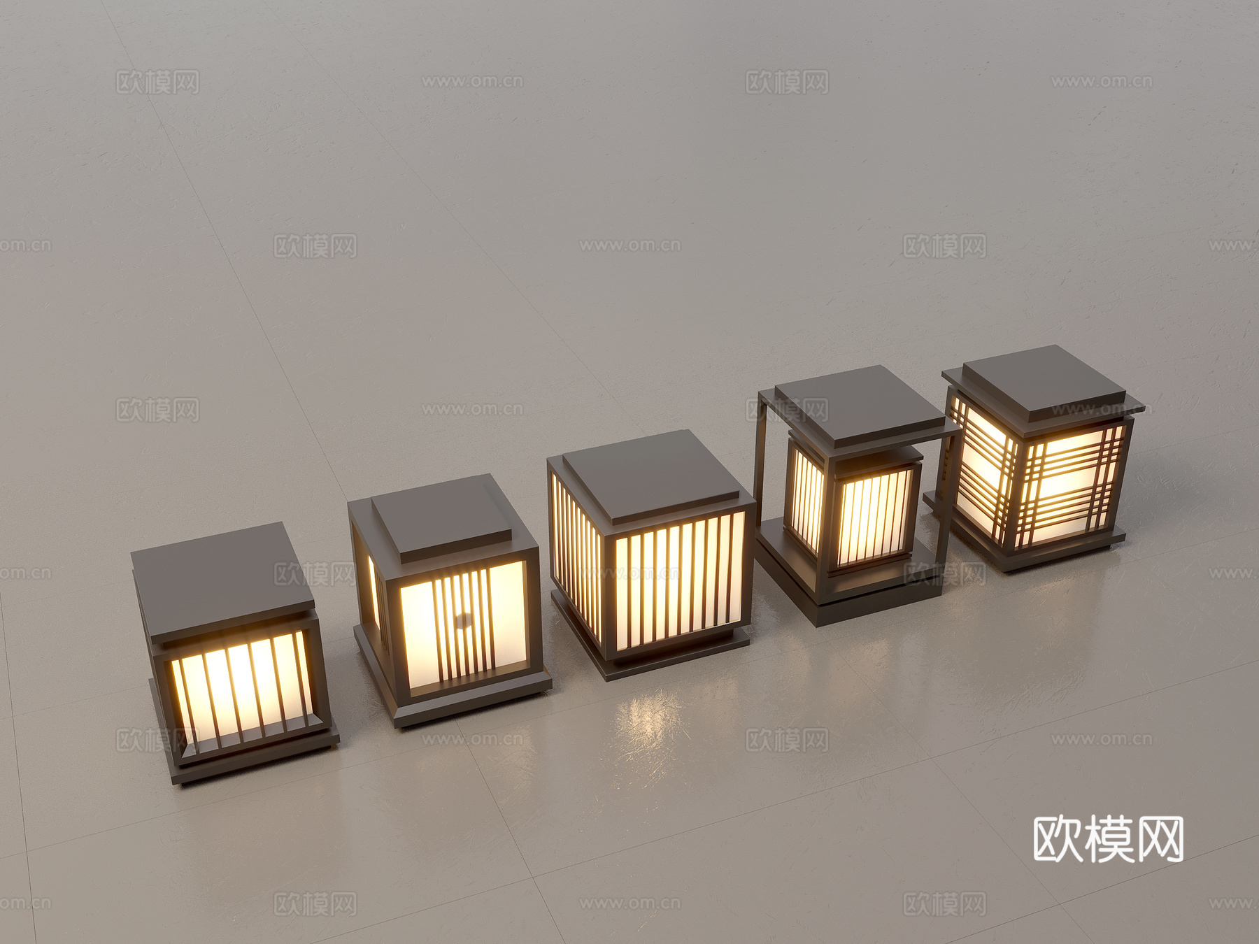 现代中式景观灯 草坪灯 庭院灯 户外灯组合3d模型