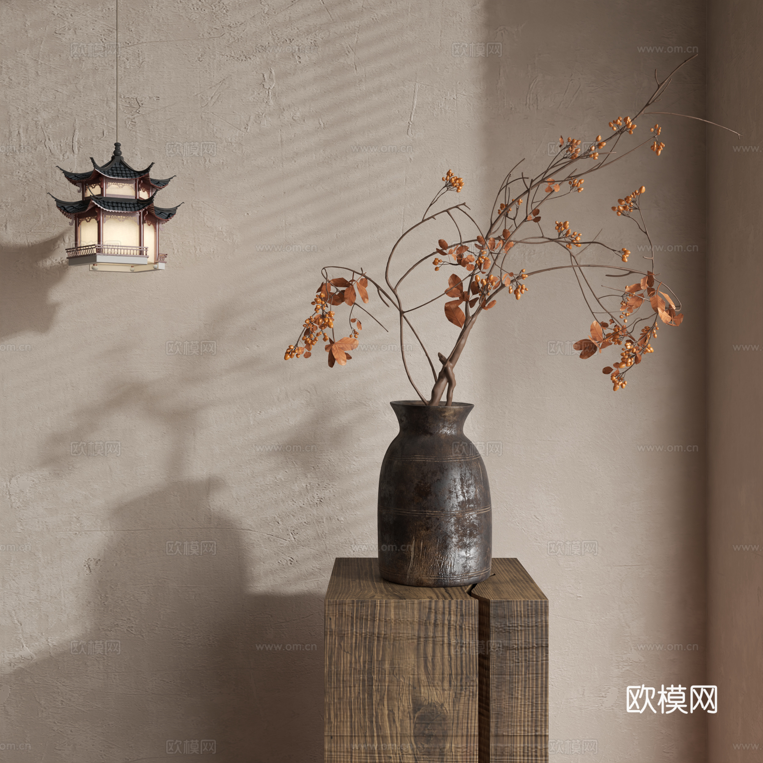 侘寂花艺 中古花艺 新中式花艺 现代花艺 花瓶3d模型