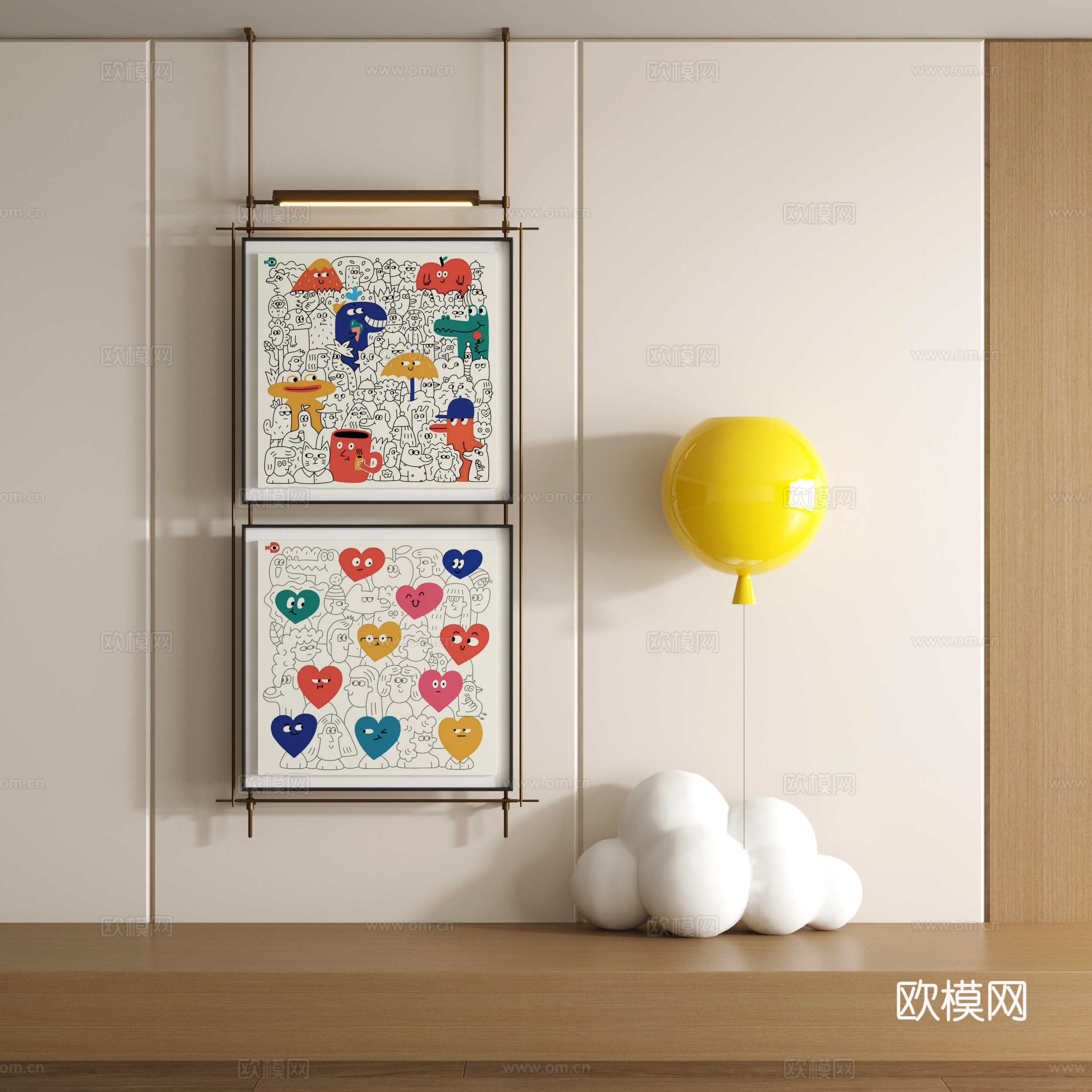 现代涂鸦装饰画su模型