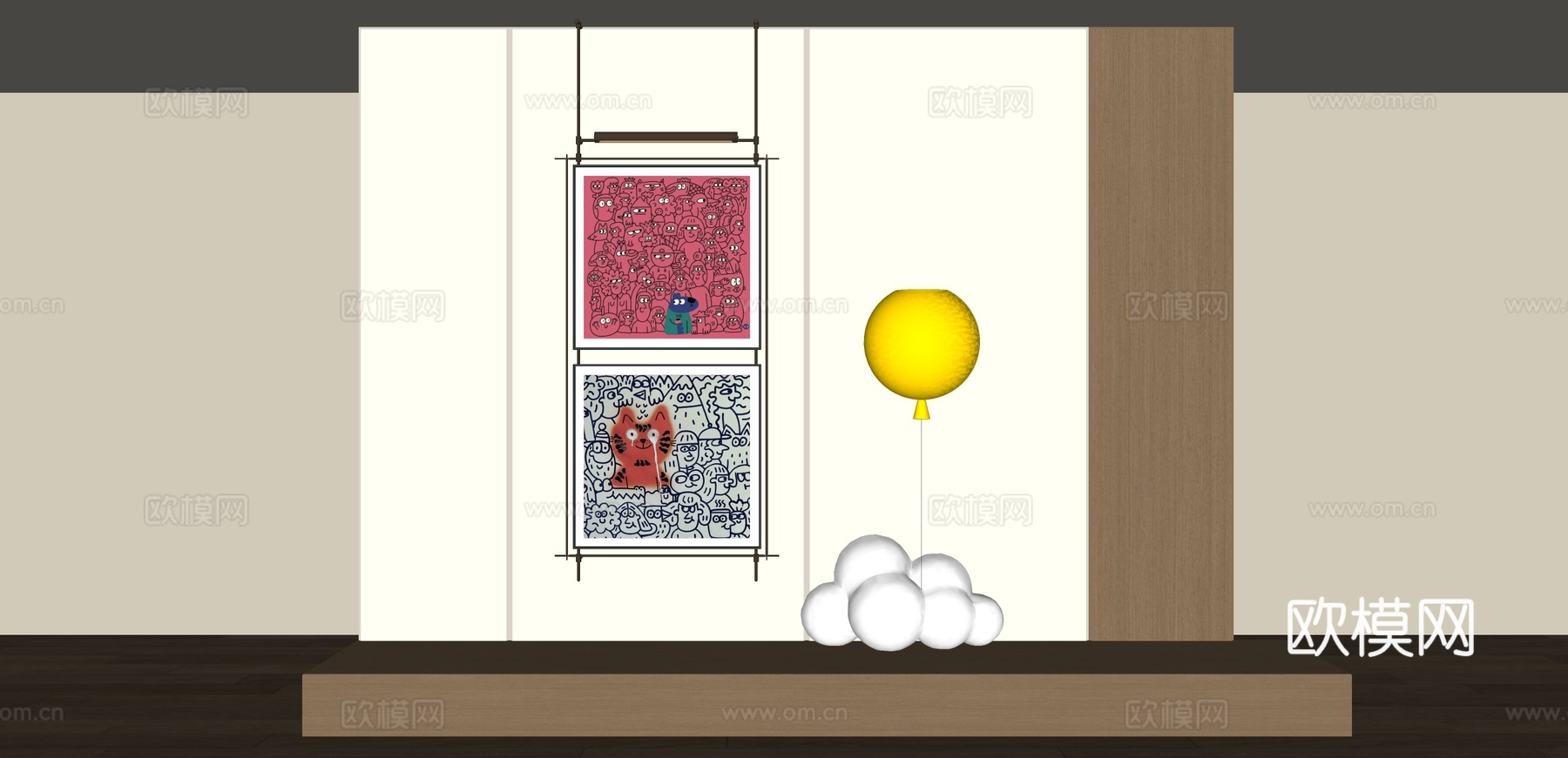 现代涂鸦装饰画su模型