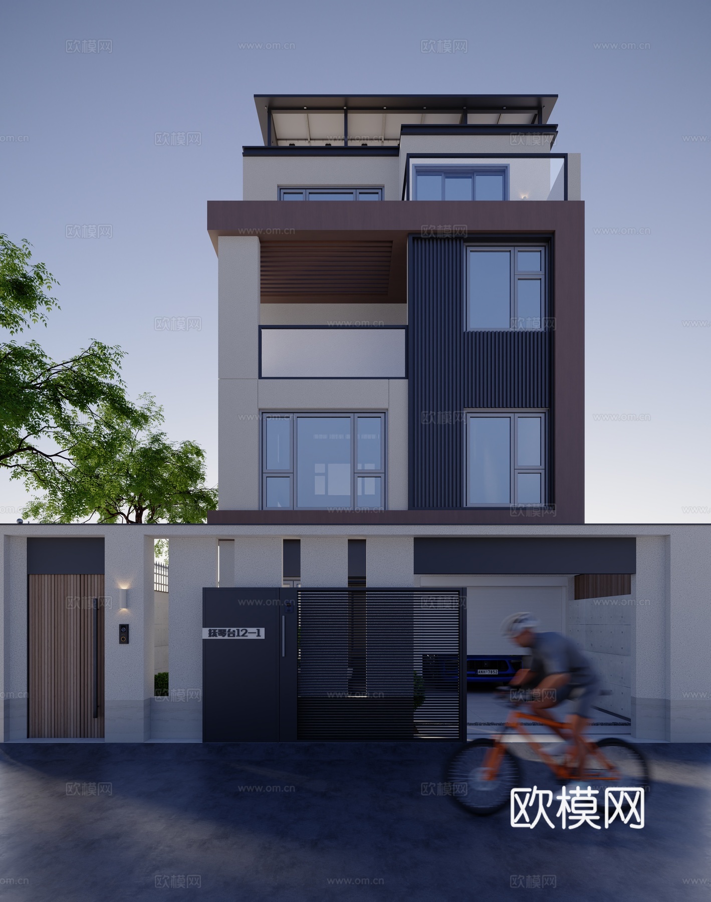 现代别墅外观车库大门3d模型