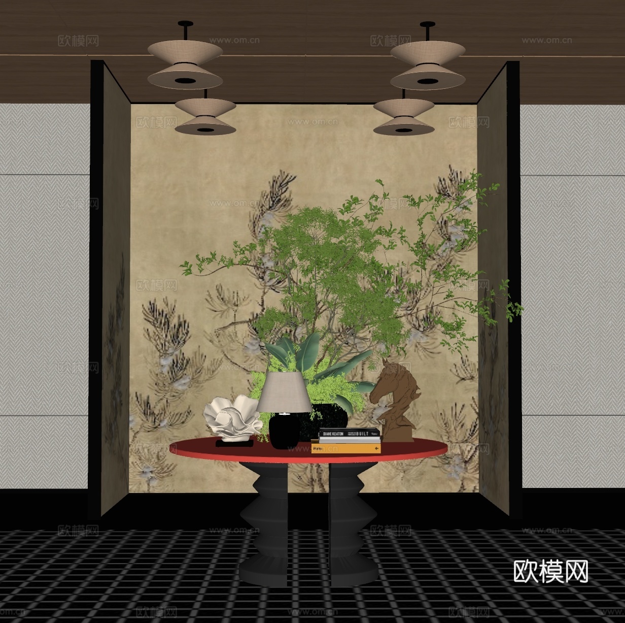 现代酒店大厅 花艺装置 花艺摆台组合su模型