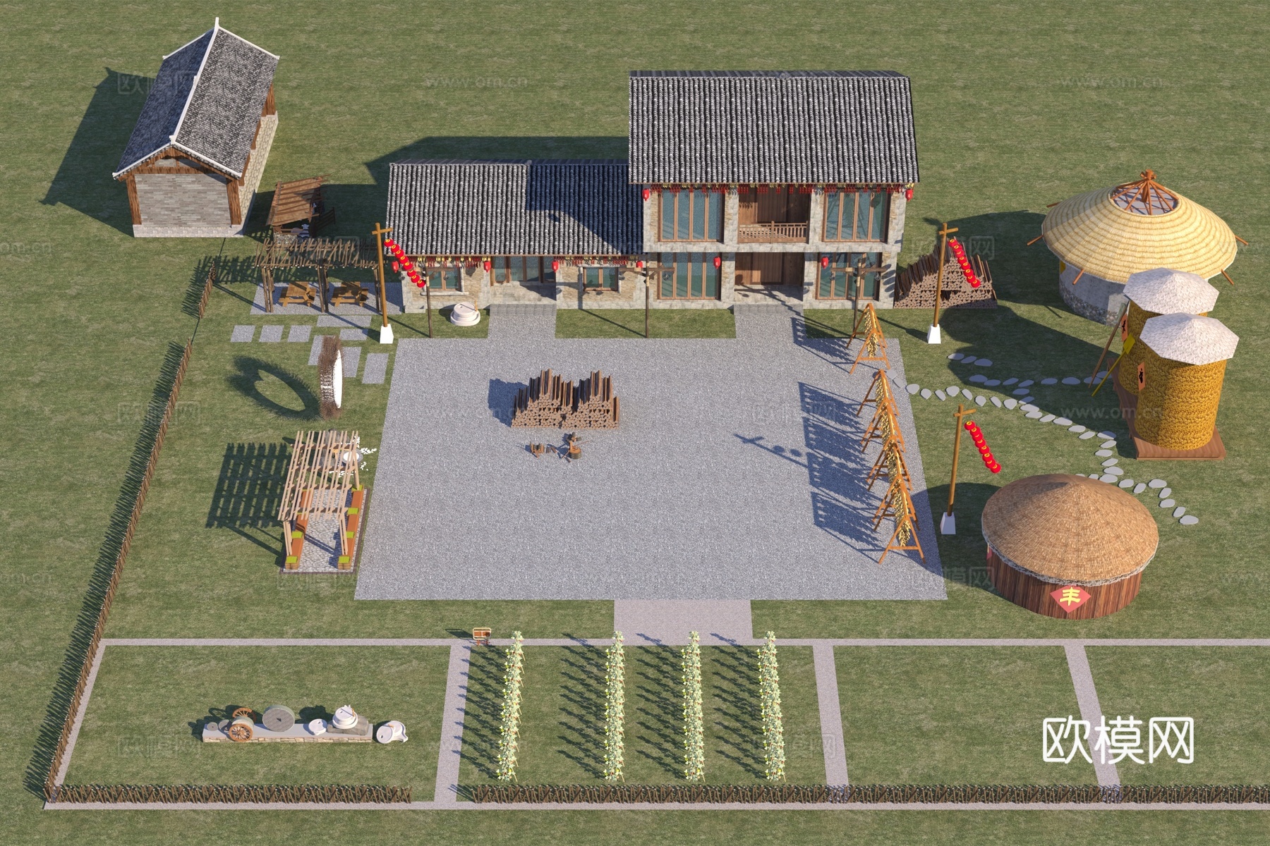 中式乡村民宿3d模型