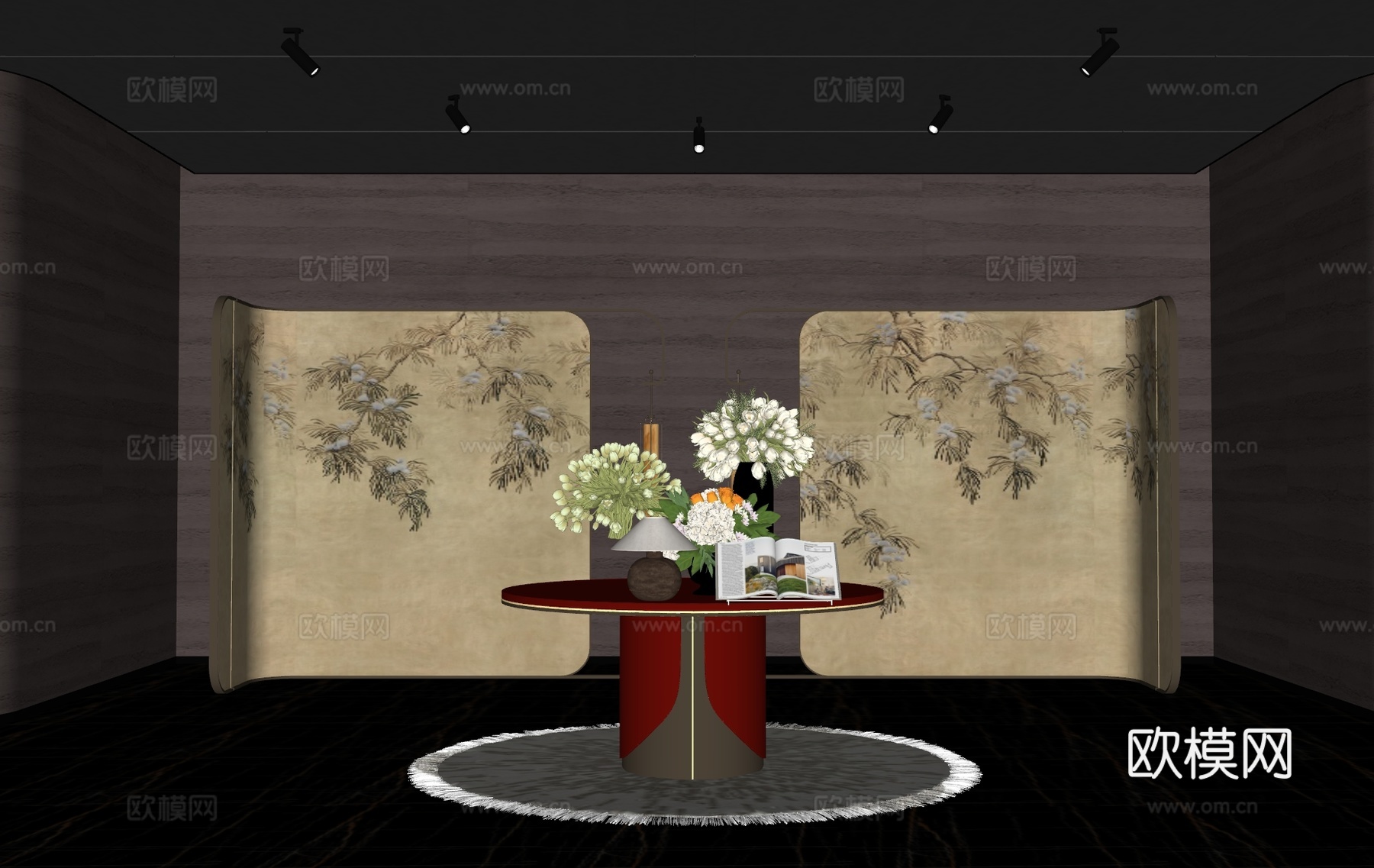 现代酒店大厅 花艺装置 花艺摆台组合su模型