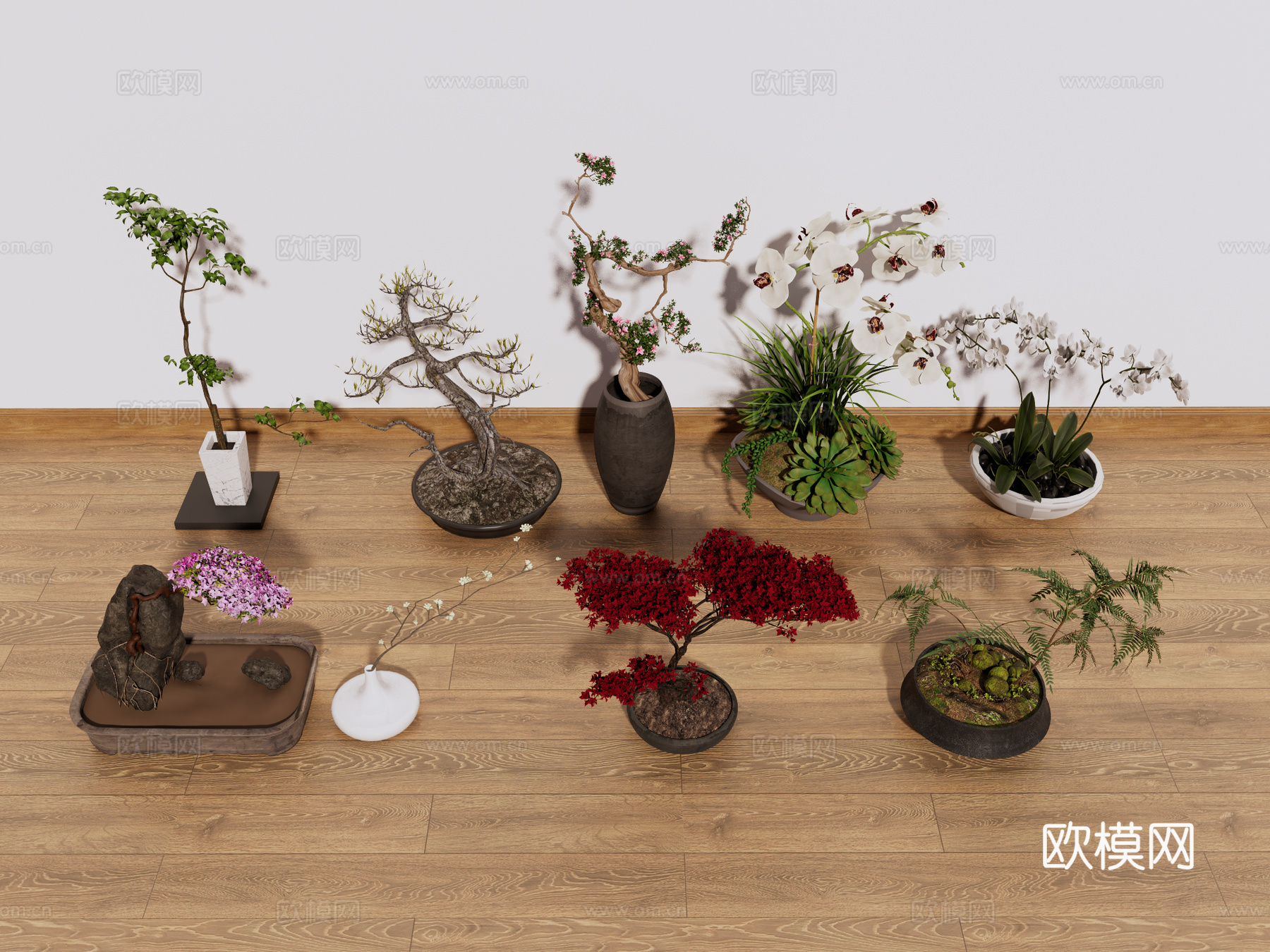 花艺 花卉 盆景 干枝 装饰摆件su模型