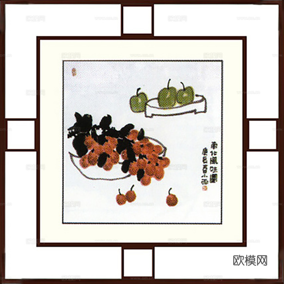 中式装饰画挂画书法字画下载(渲染图2)