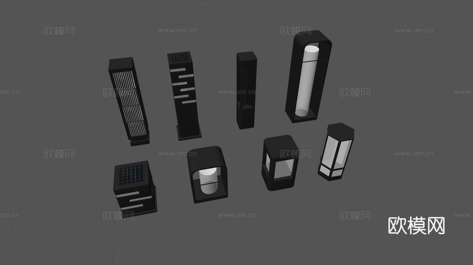 现代中式景观灯 草坪灯 庭院灯 户外灯组合su模型下载（渲染图2）