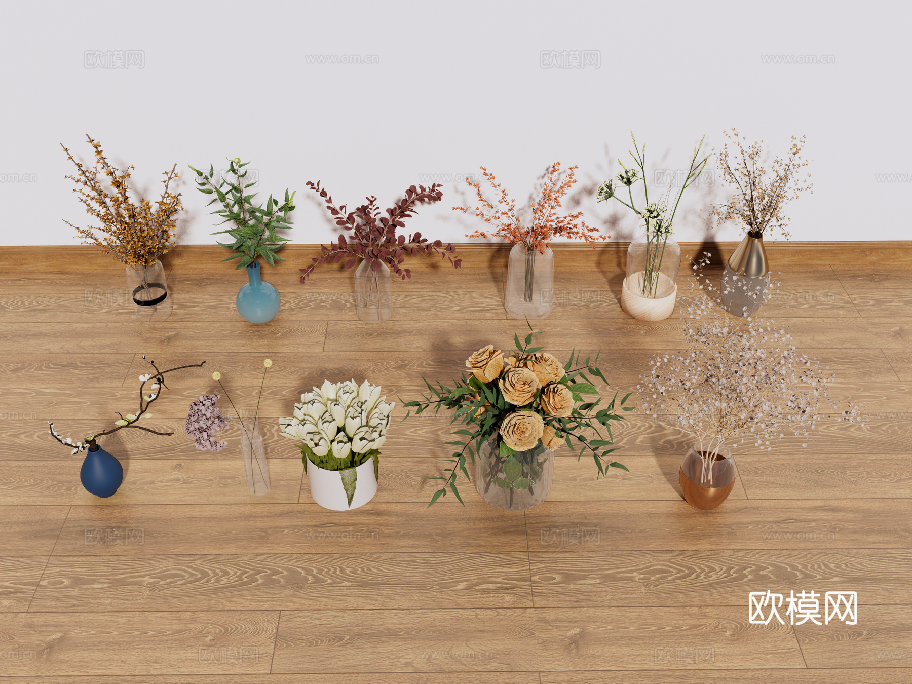 花艺 花卉 盆景 干枝 装饰摆件su模型