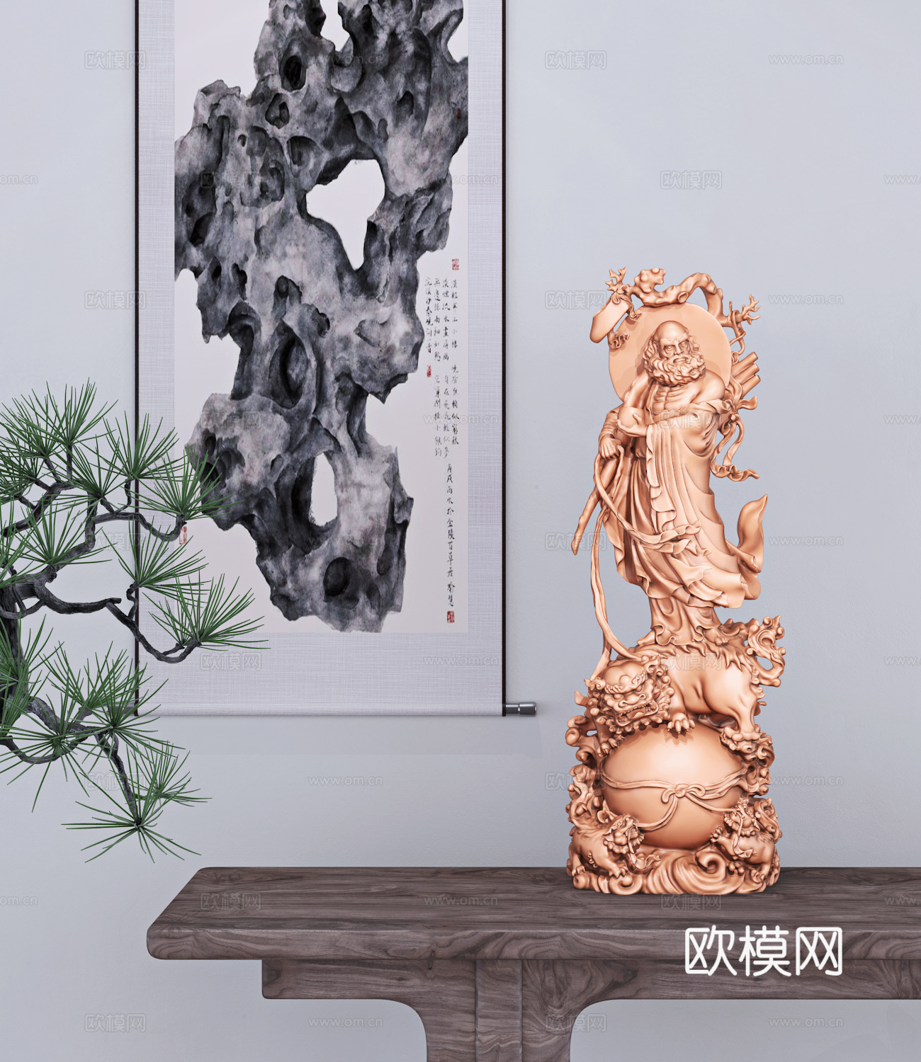 现代 新中式 达摩 祖师 狮子 雕塑 艺术摆件3d模型