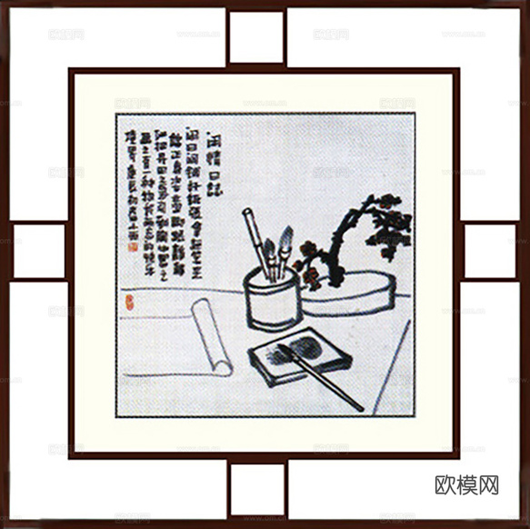 中式装饰画挂画书法字画下载(渲染图5)