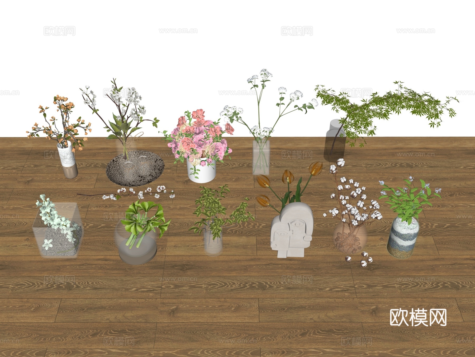 花艺 花卉 盆景 干枝 装饰摆件su模型