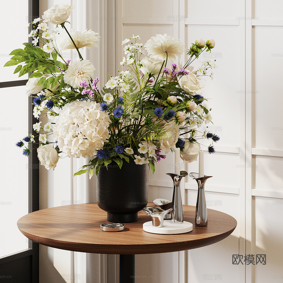 现代花艺 鲜花花艺 假花永生花 餐桌花艺摆件 酒店大堂花艺su模型下载(渲染图1)