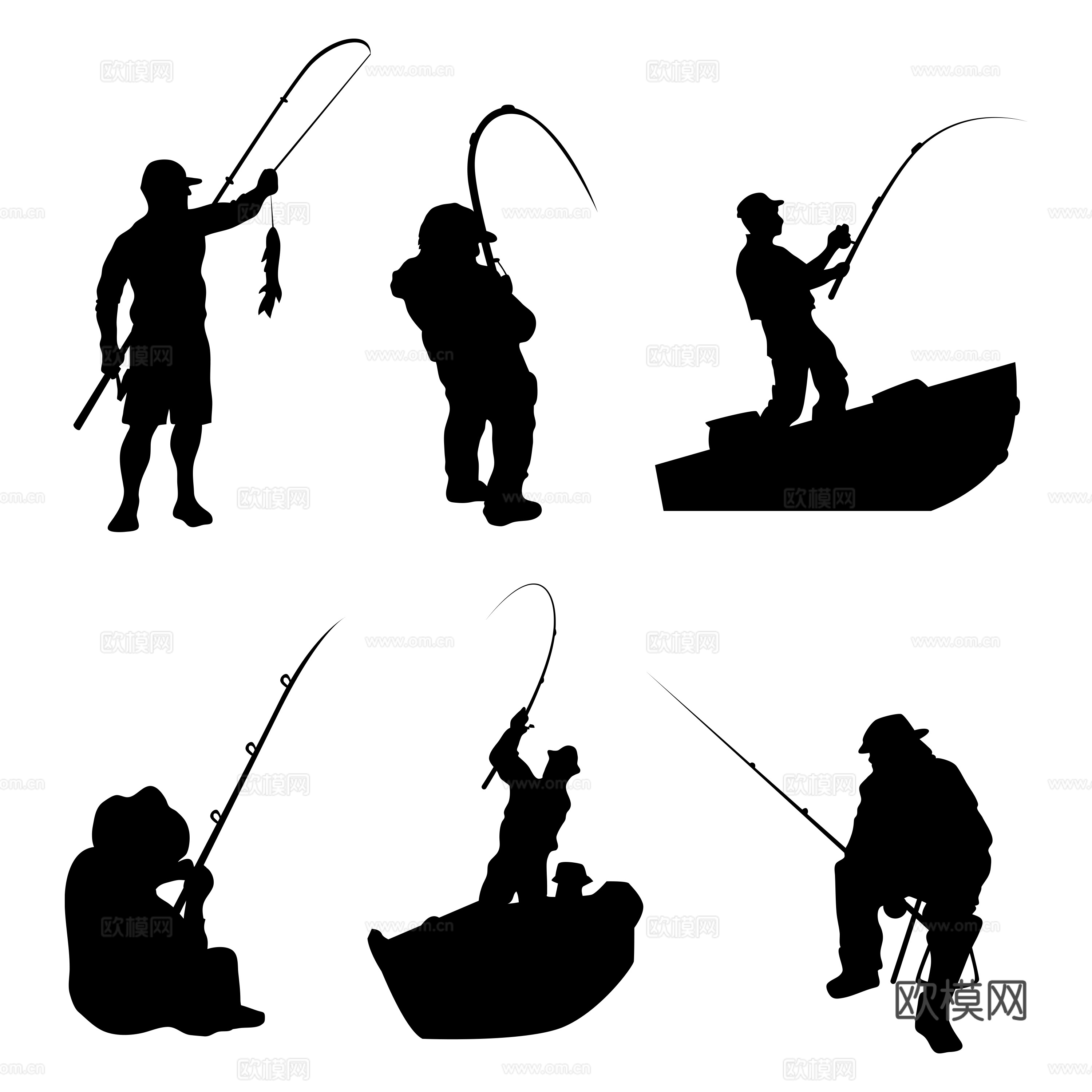 免抠钓鱼图标  钓鱼剪影