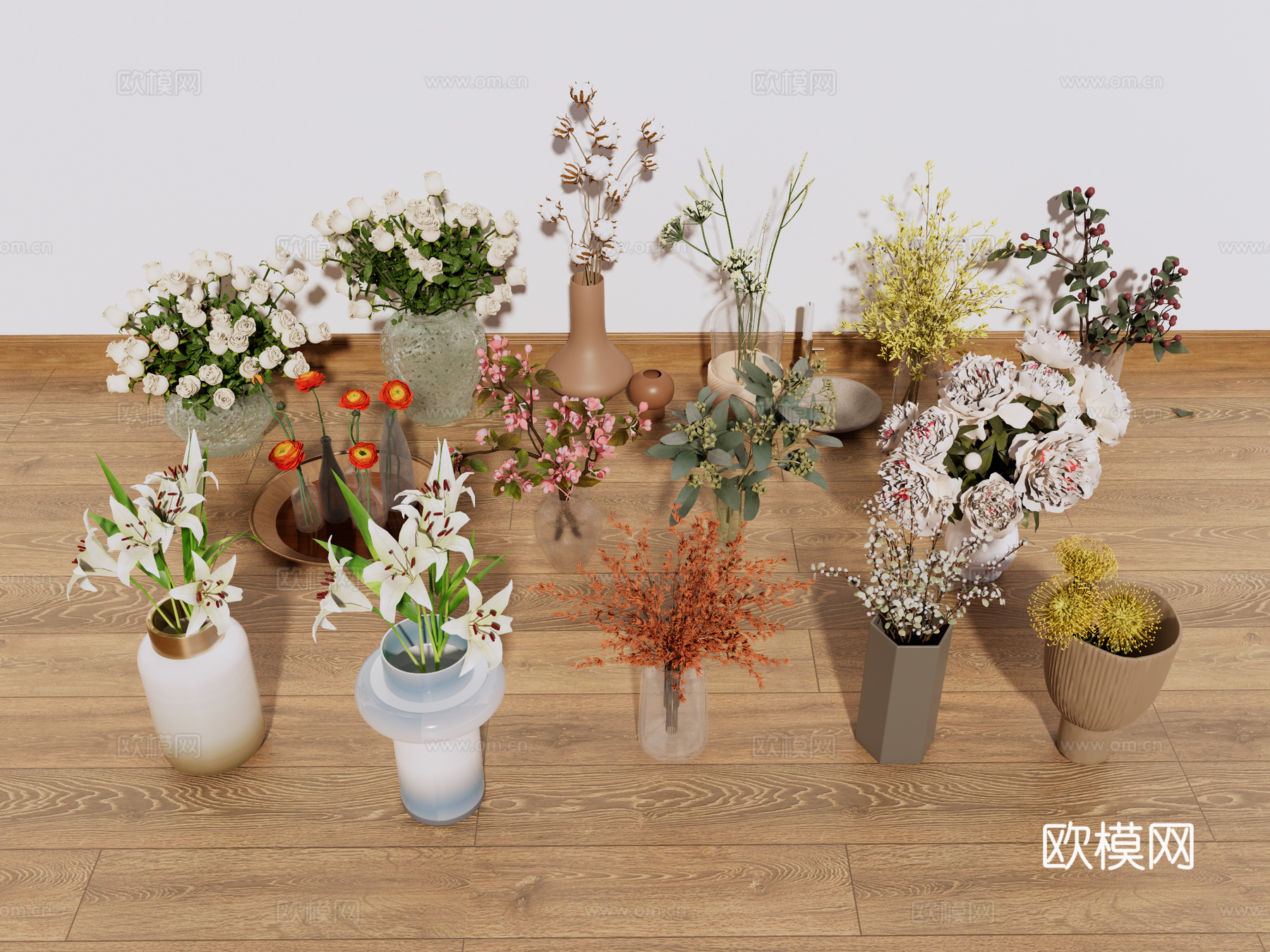 花艺 花卉 盆景 干枝 装饰摆件su模型