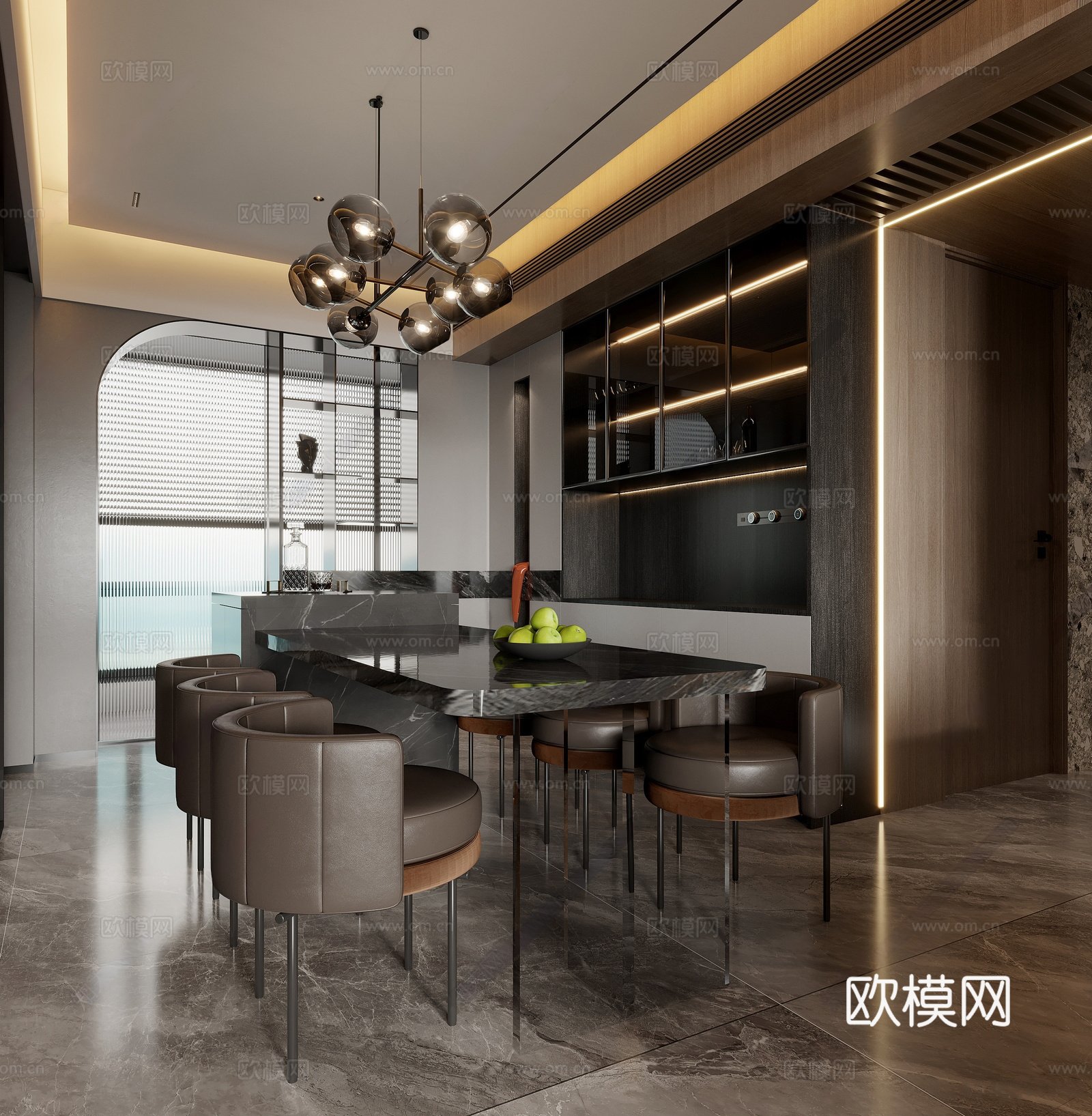 现代意式家居餐厅 餐桌椅组合 中岛岛台 沙发茶几组合 酒柜3d模型