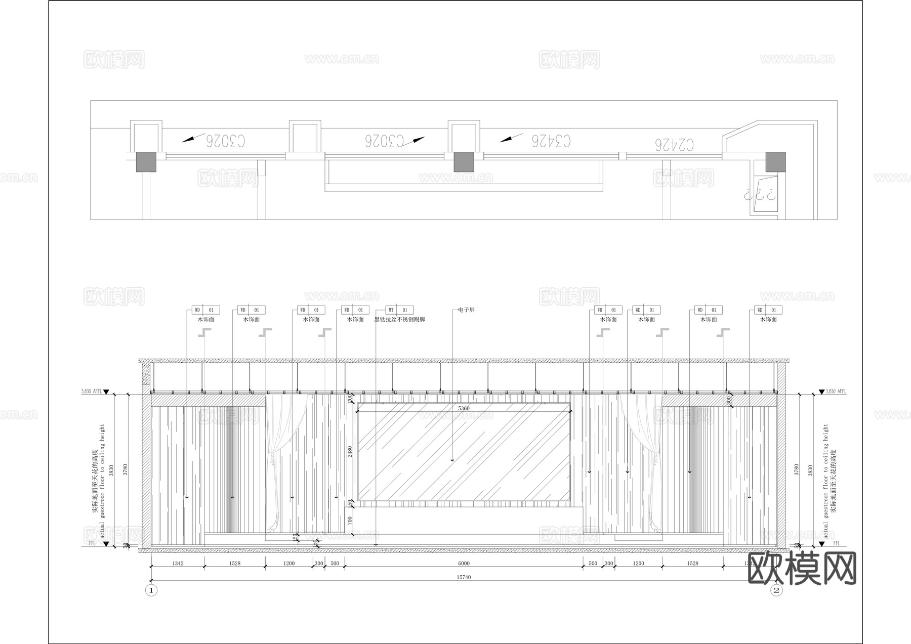 应急管理中心室内装修设计施工图cad施工图