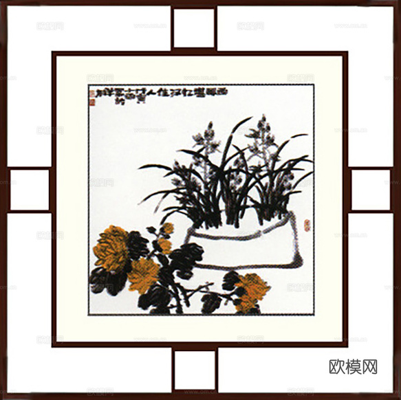 中式装饰画挂画书法字画下载(渲染图4)