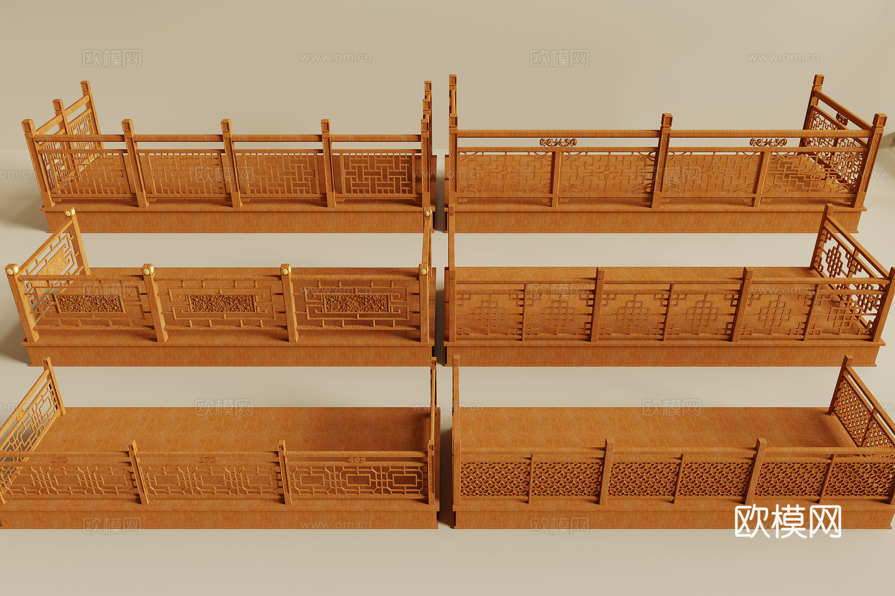 中式栏杆3d模型下载